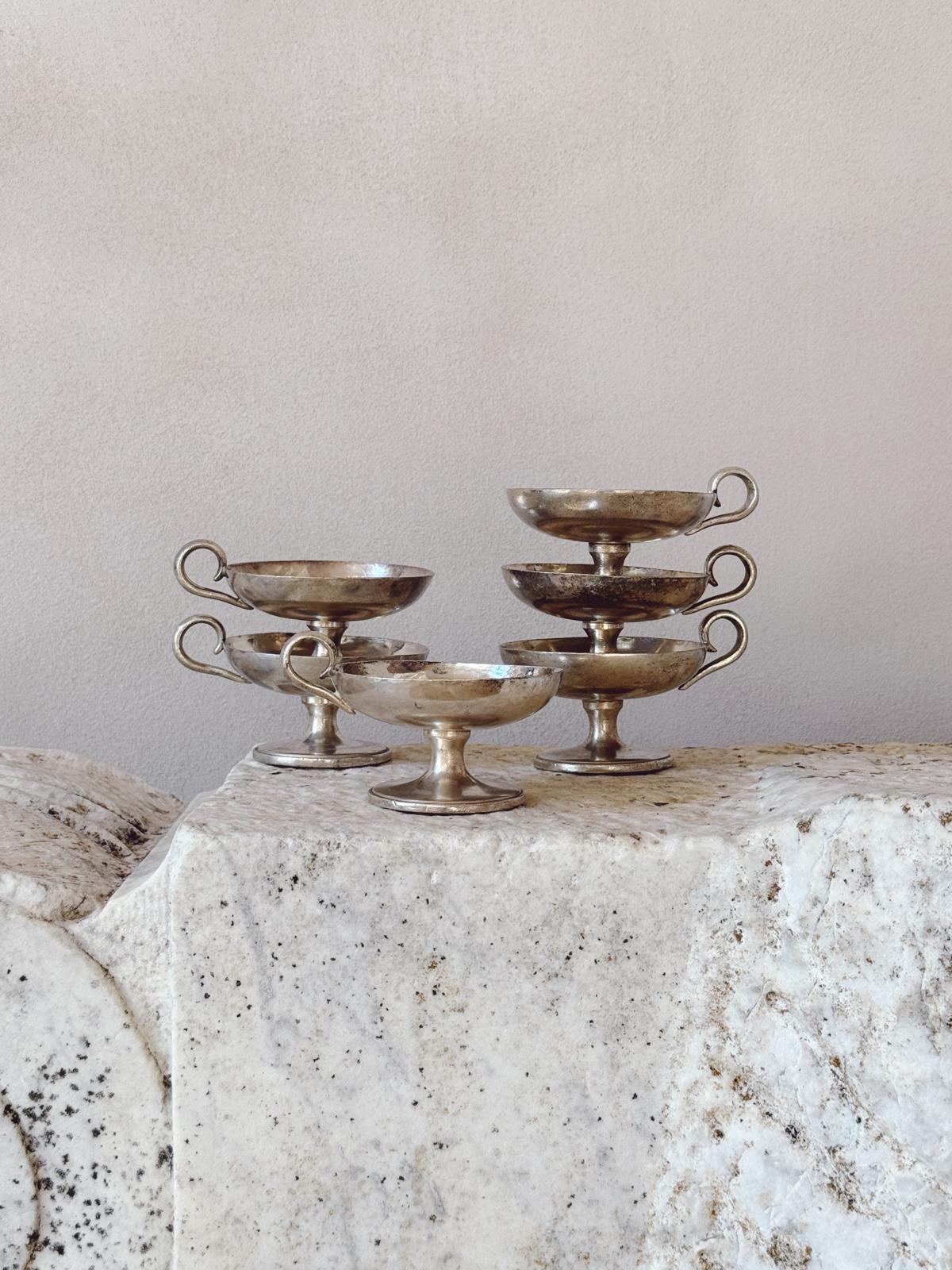 1940s Set of Six Metal Gelato Bowls with Handle by Fratelli Calderoni