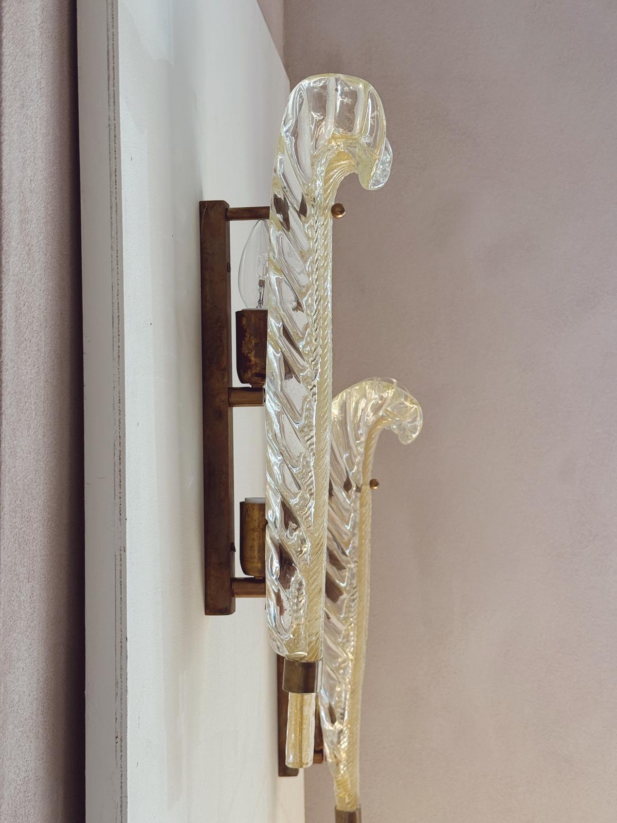 Pair of ex-Bauer Hotel Murano glass Leaf Wall lights, attributed to Seguso Vetri d’Arte, Venice, 1950s