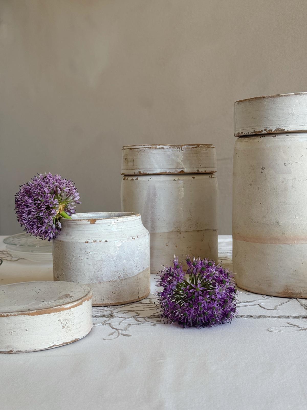 1940s Set of 3 Pugliese Cream Ceramic Pots