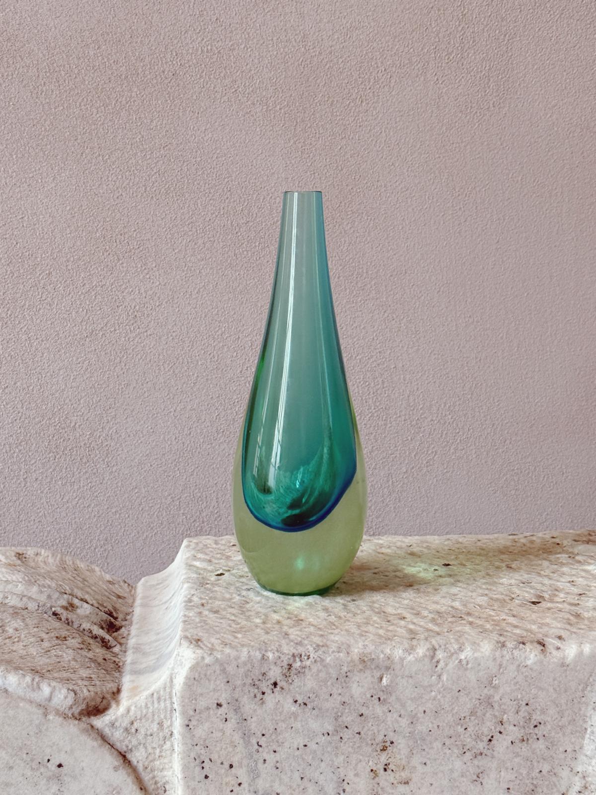 1960s Flavio Poli Sommerso and Green Tear Drop Vase