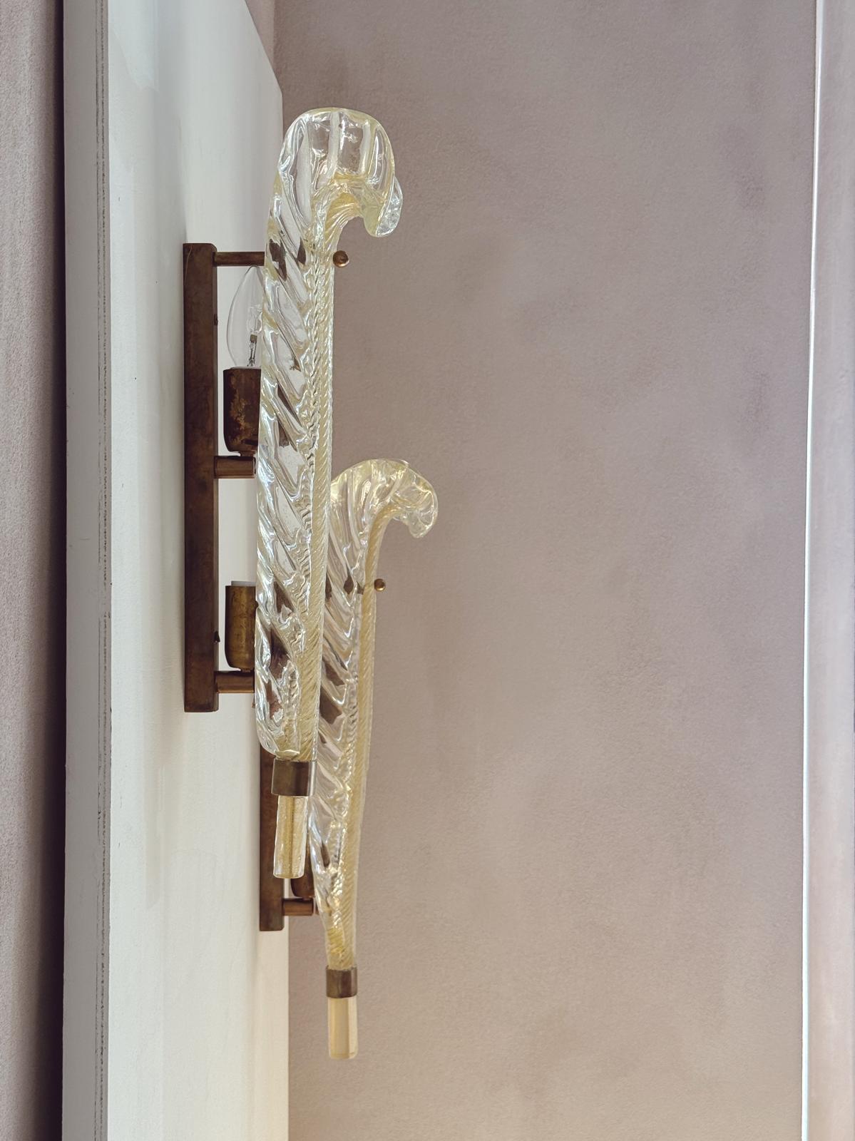 Pair of ex-Bauer Hotel Murano glass Leaf Wall lights, attributed to Seguso Vetri d’Arte, Venice, 1950s
