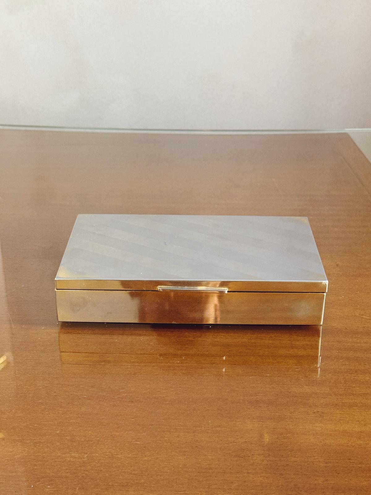 1970s Silver and Gold Plated Desk Box with Diagonal Stripes