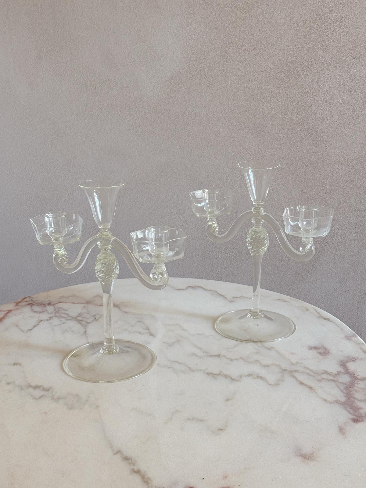 Pair of 1940s Murano Glass Candelabra from Pauly & Co