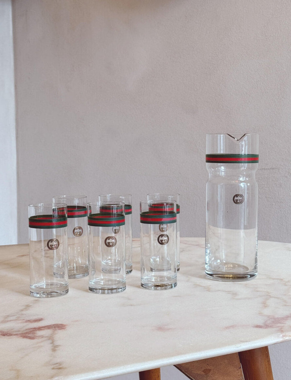 1970s Gucci Cocktail Decanter and Set of Six Glasses