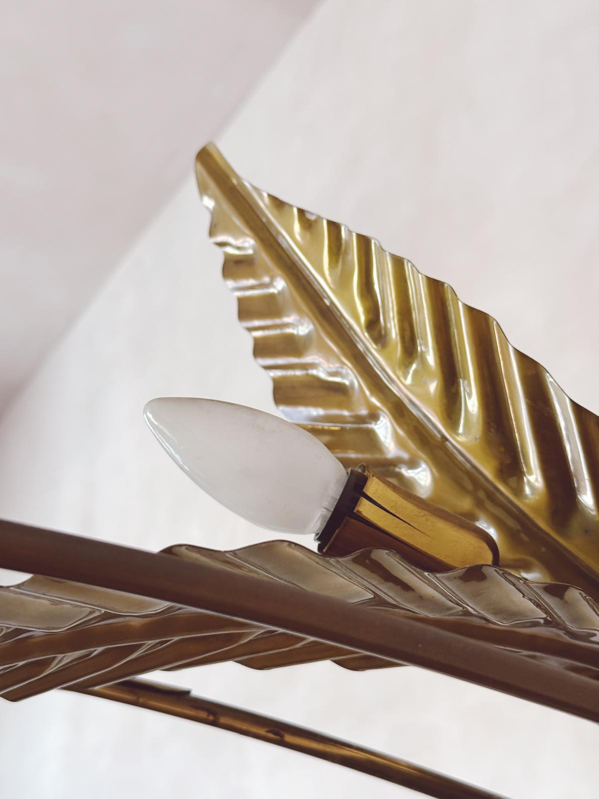 1960s Extra Large Brass Bamboo Leaf Floor Lamp