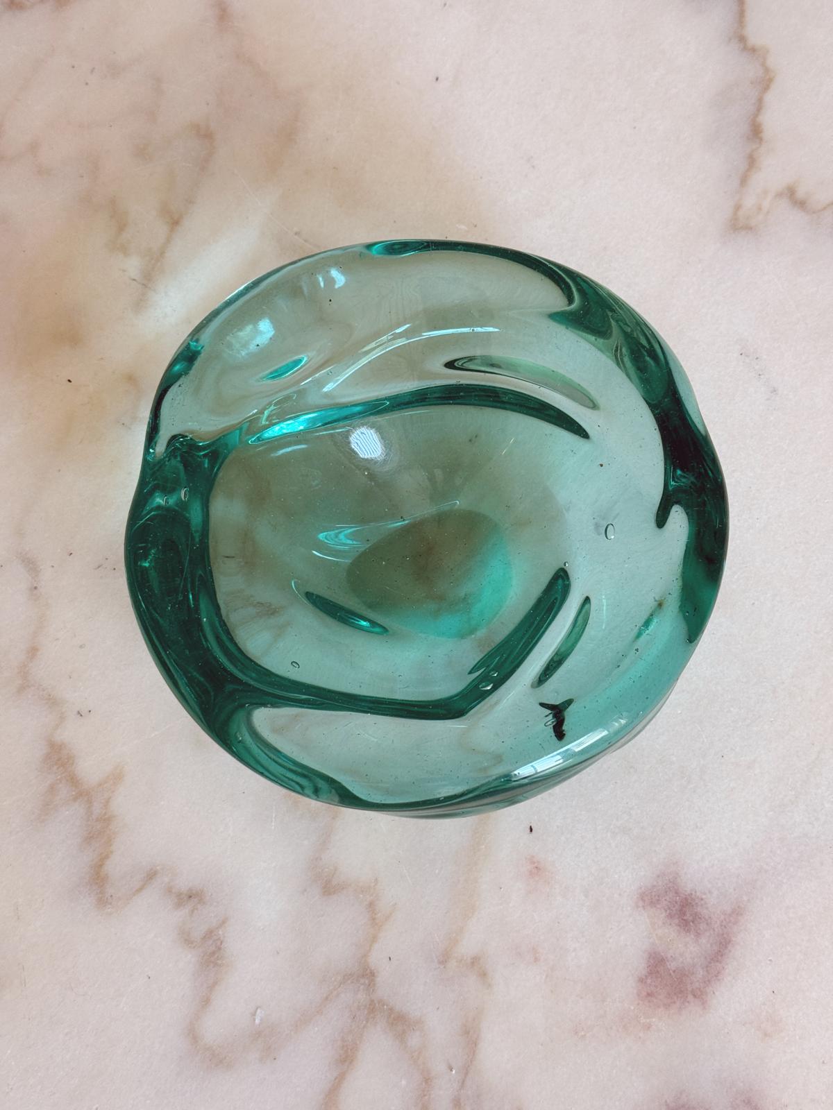 1970s Turquoise Murano Glass Organic Bowl