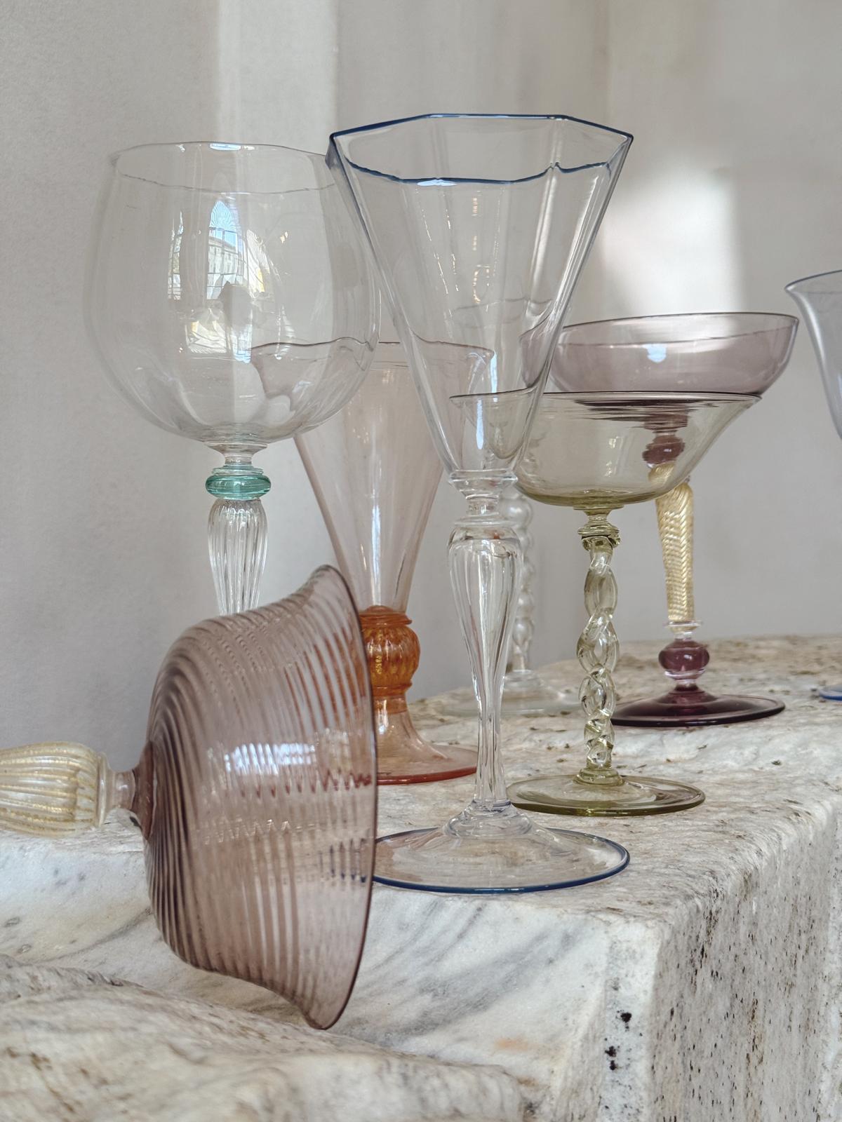 Perfectly Unmatched 1930s 'La Famiglia' Murano Glasses (Set of 8)