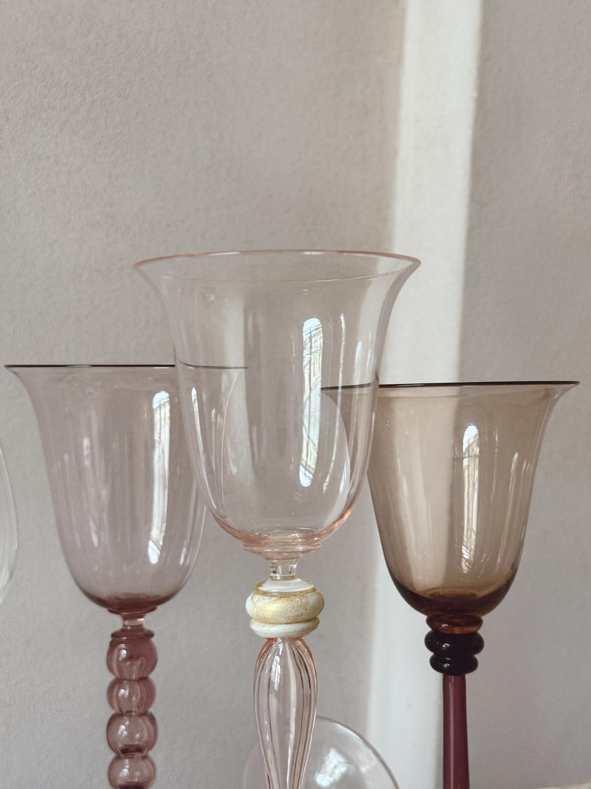 'Perfectly Unmatched' 1930s Principe Murano Very Tall Wine Glasses (Set of 8)