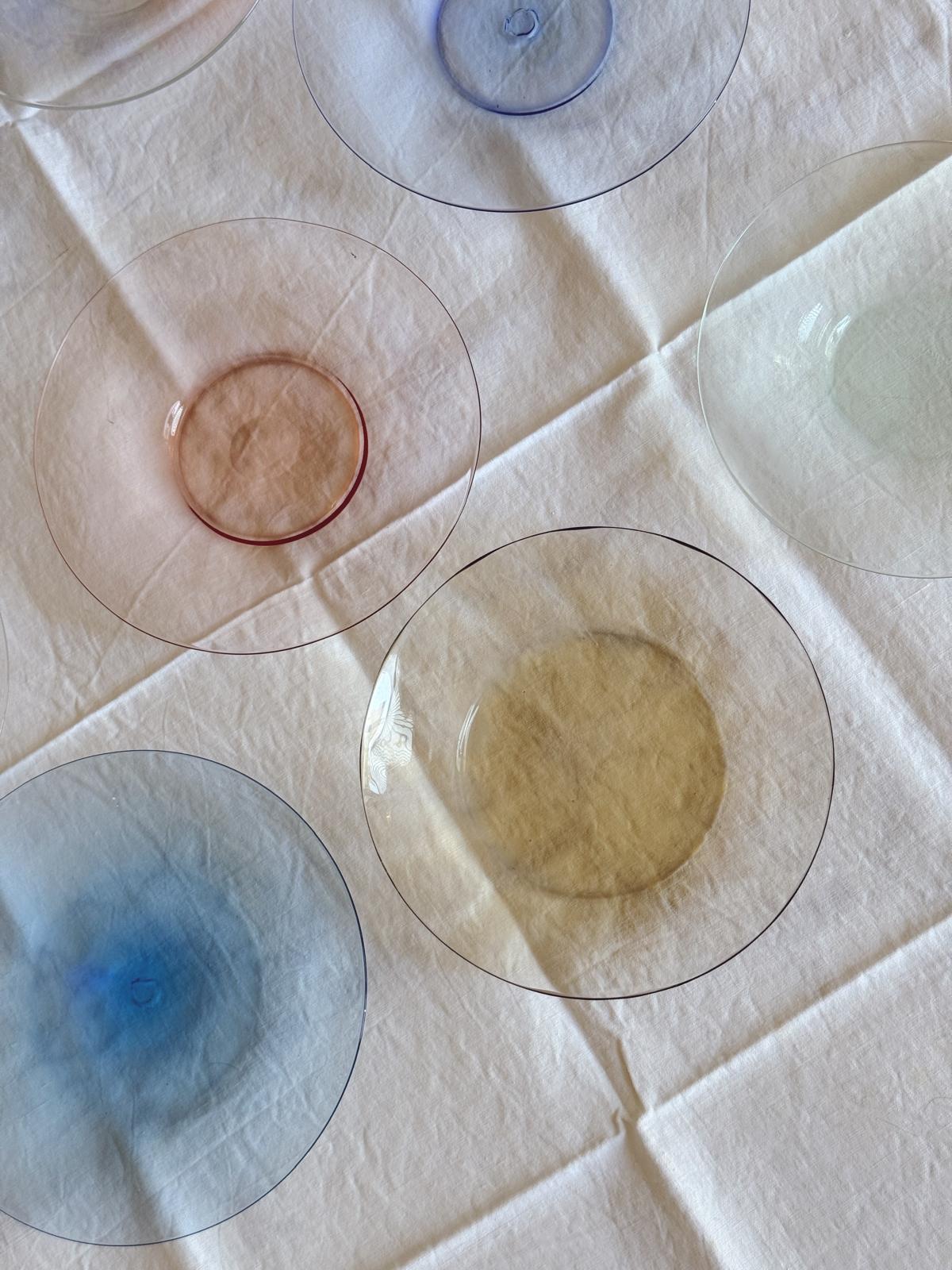 Perfectly Unmatching: Set of 8 1950s Multicolour Hand-blown Murano Glass Fruit Plates, Signed Seguso