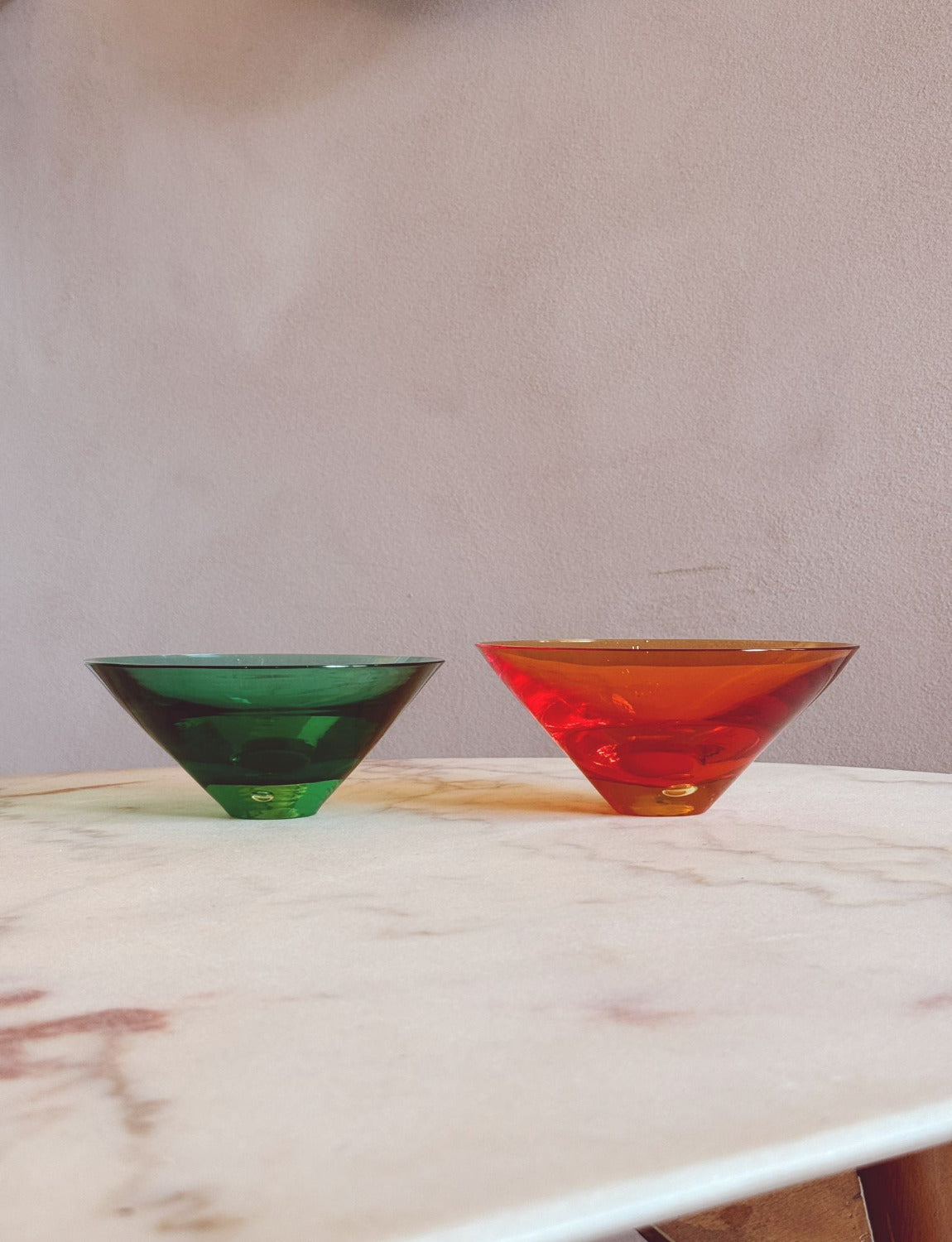 1960s Pair of Green and Orange Da Ros for Cenedese Murano glass Bowls