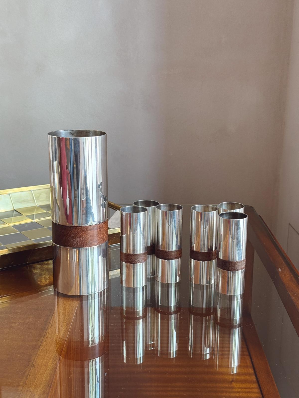 1960s Lino Sabattini for Christofle Silver and Teak Cocktail Set