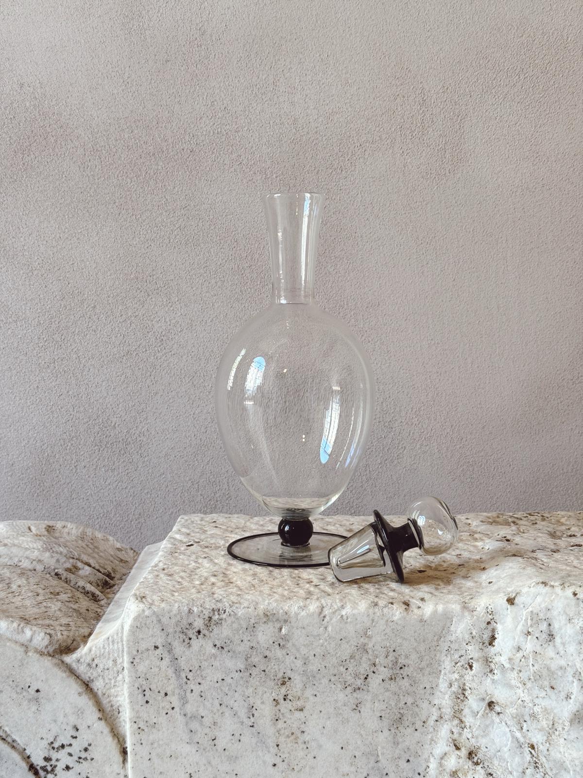A 1940s Jug and Decanter Set in Hand-blown Murano Glass with Black detailing