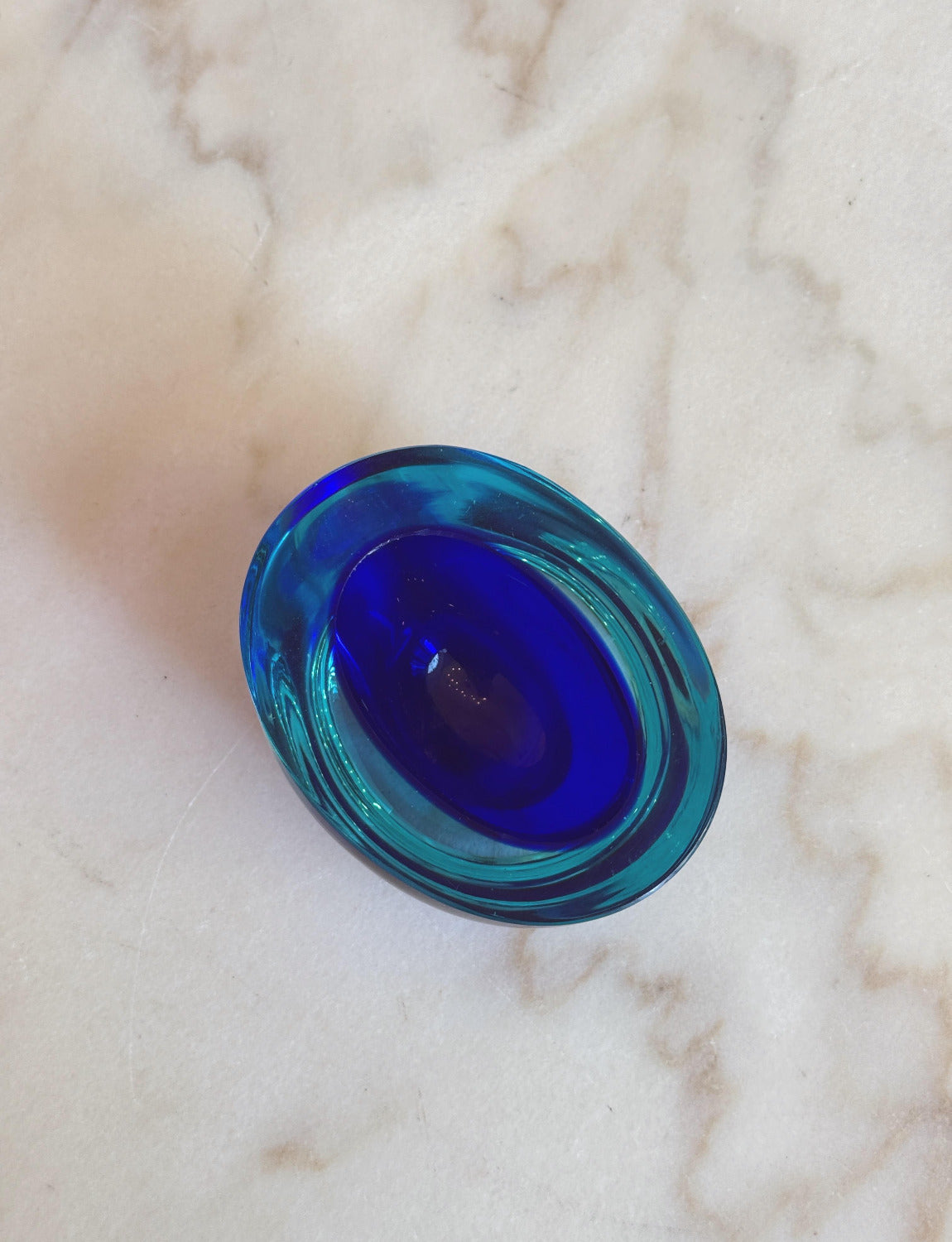 1960s Small Murano Glass Flavio Poli Turquoise and Blue Bowl