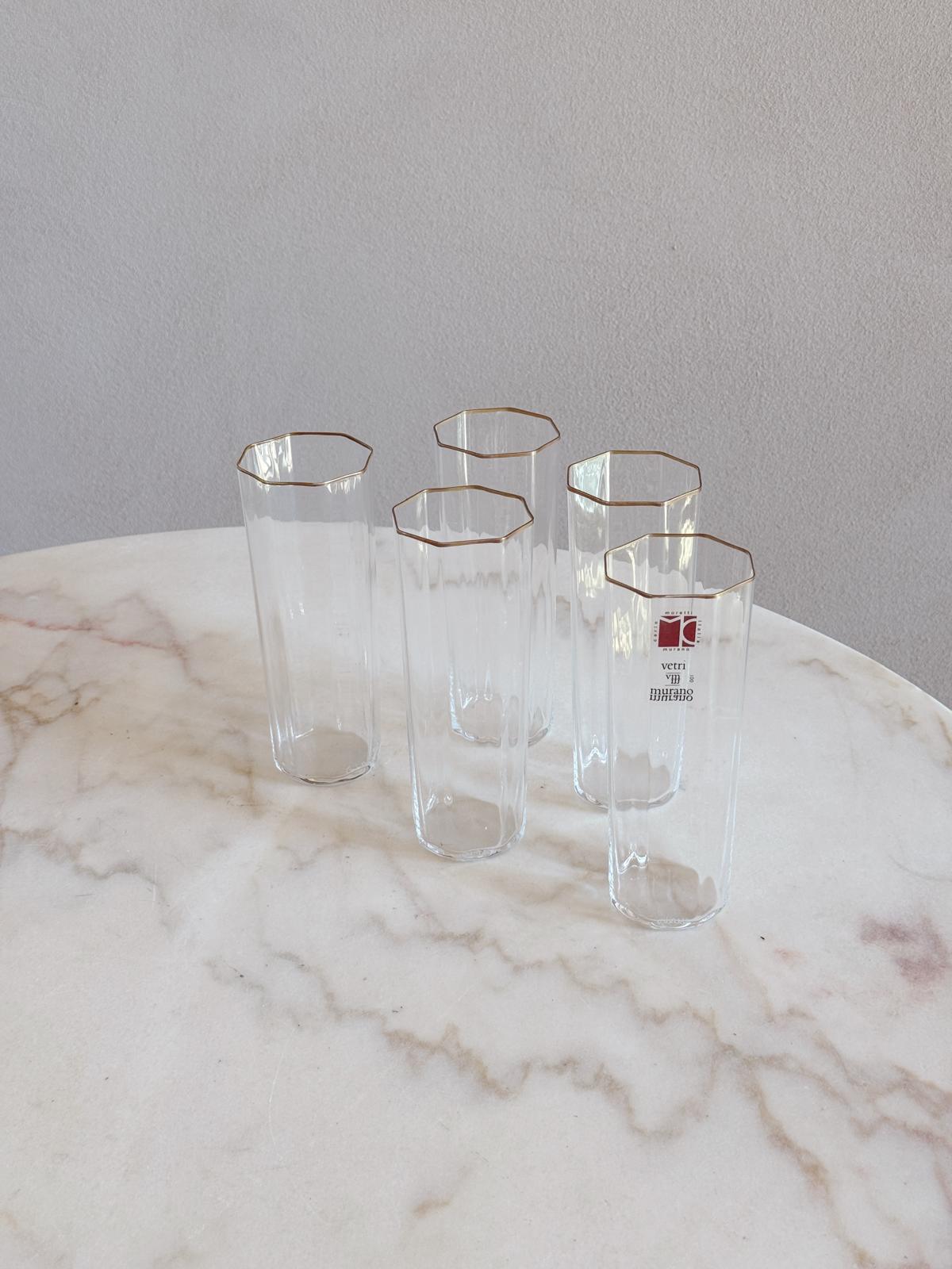 1970s Hand-blown Hexagonal Murano Glasses (Set of 5)