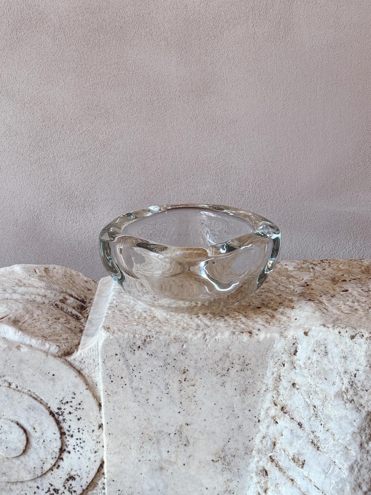 1970s Large Square Murano Glass Signed Barbini Transparent Bowl