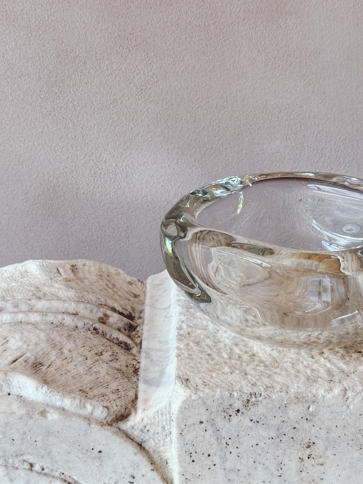 1970s Large Square Murano Glass Signed Barbini Transparent Bowl