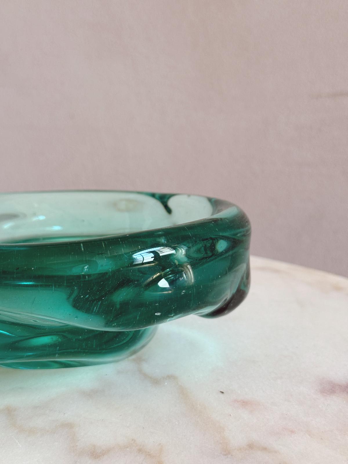 1970s Turquoise Murano Glass Organic Bowl