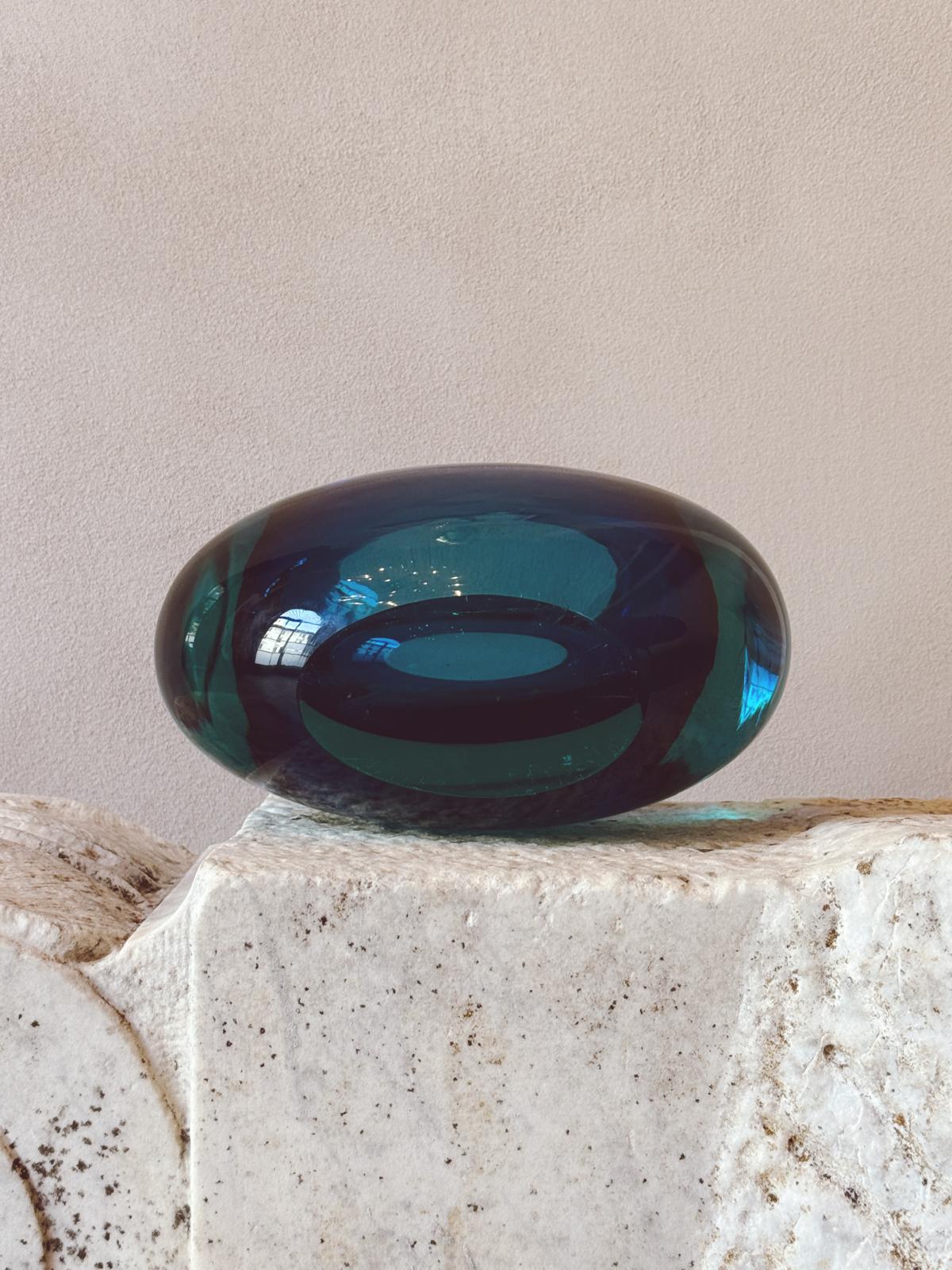 1960s Flavio Poli Oval Blue & Turquoise Vase