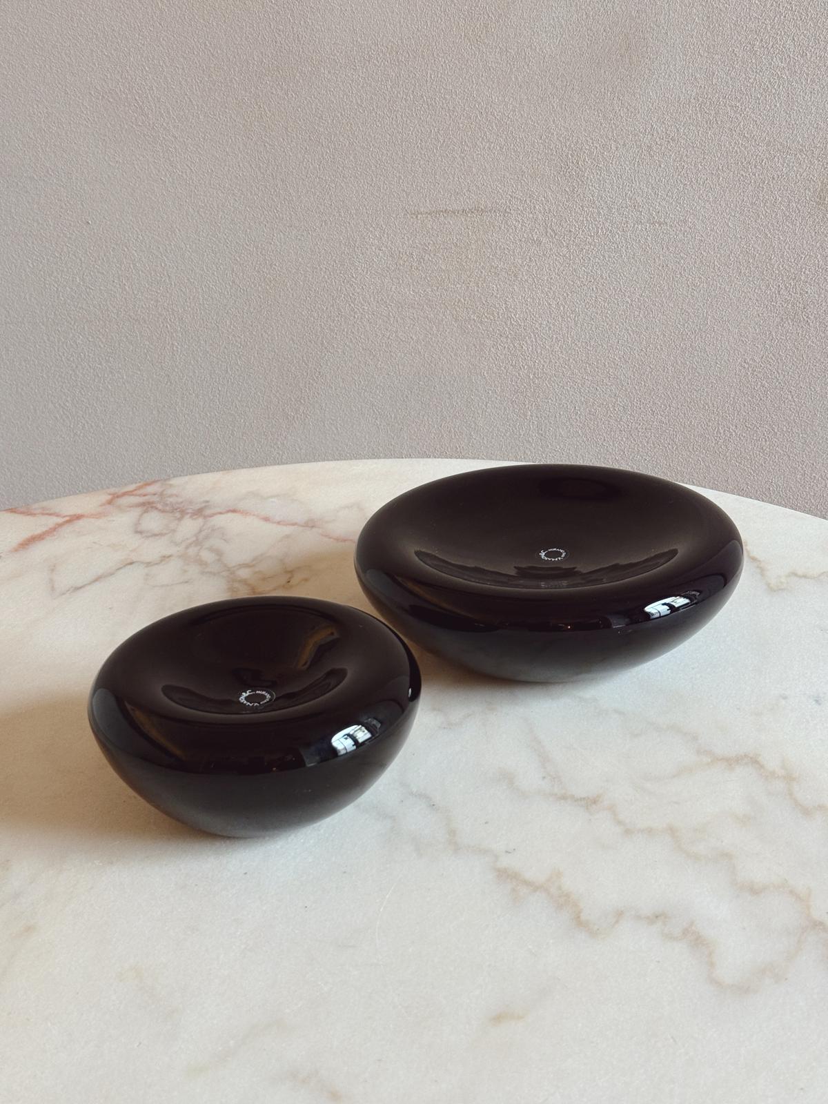 Pair of 1980s Murano Glass Black Organic Bowls by V Nason