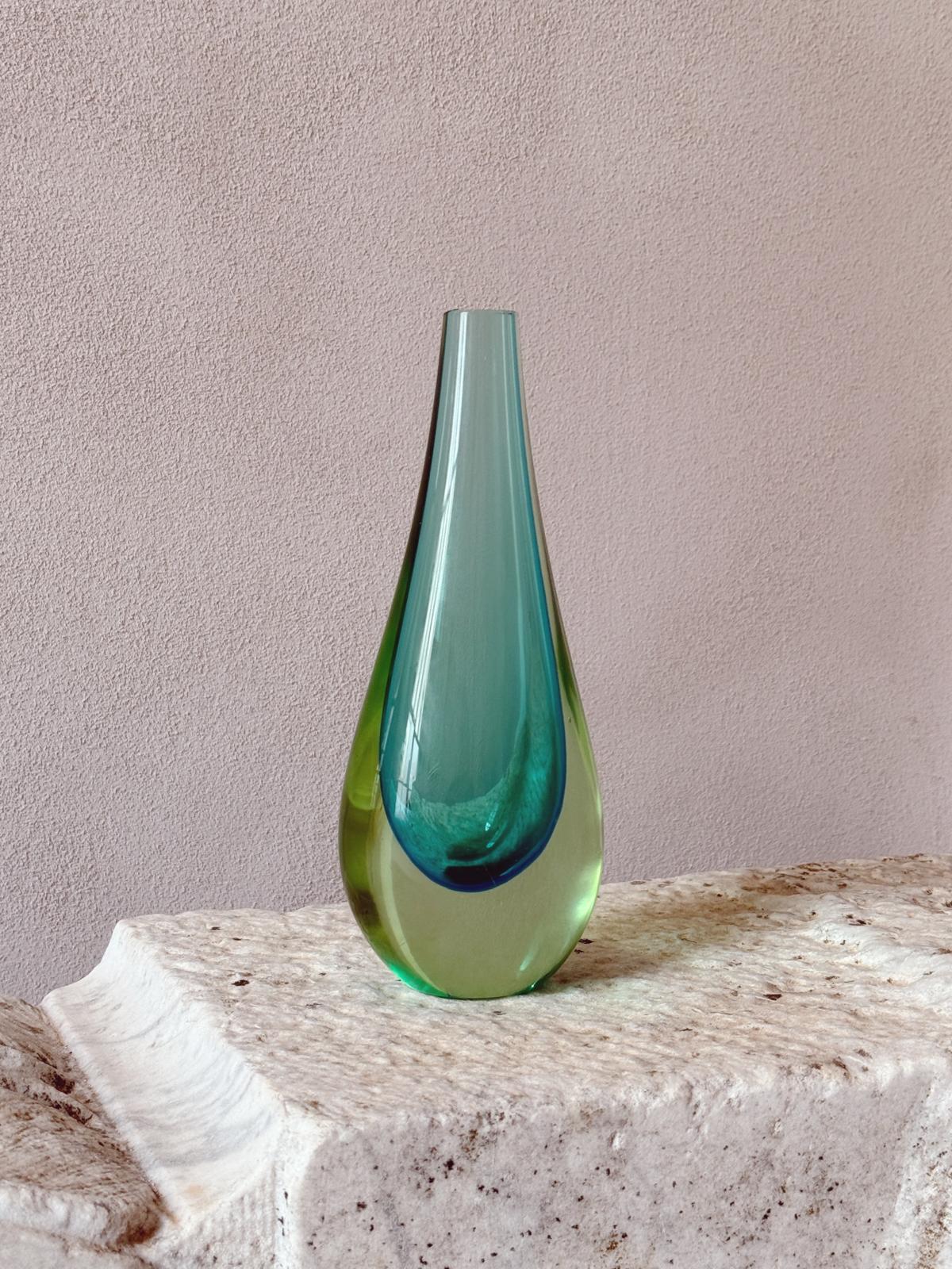 1960s Flavio Poli Sommerso and Green Tear Drop Vase