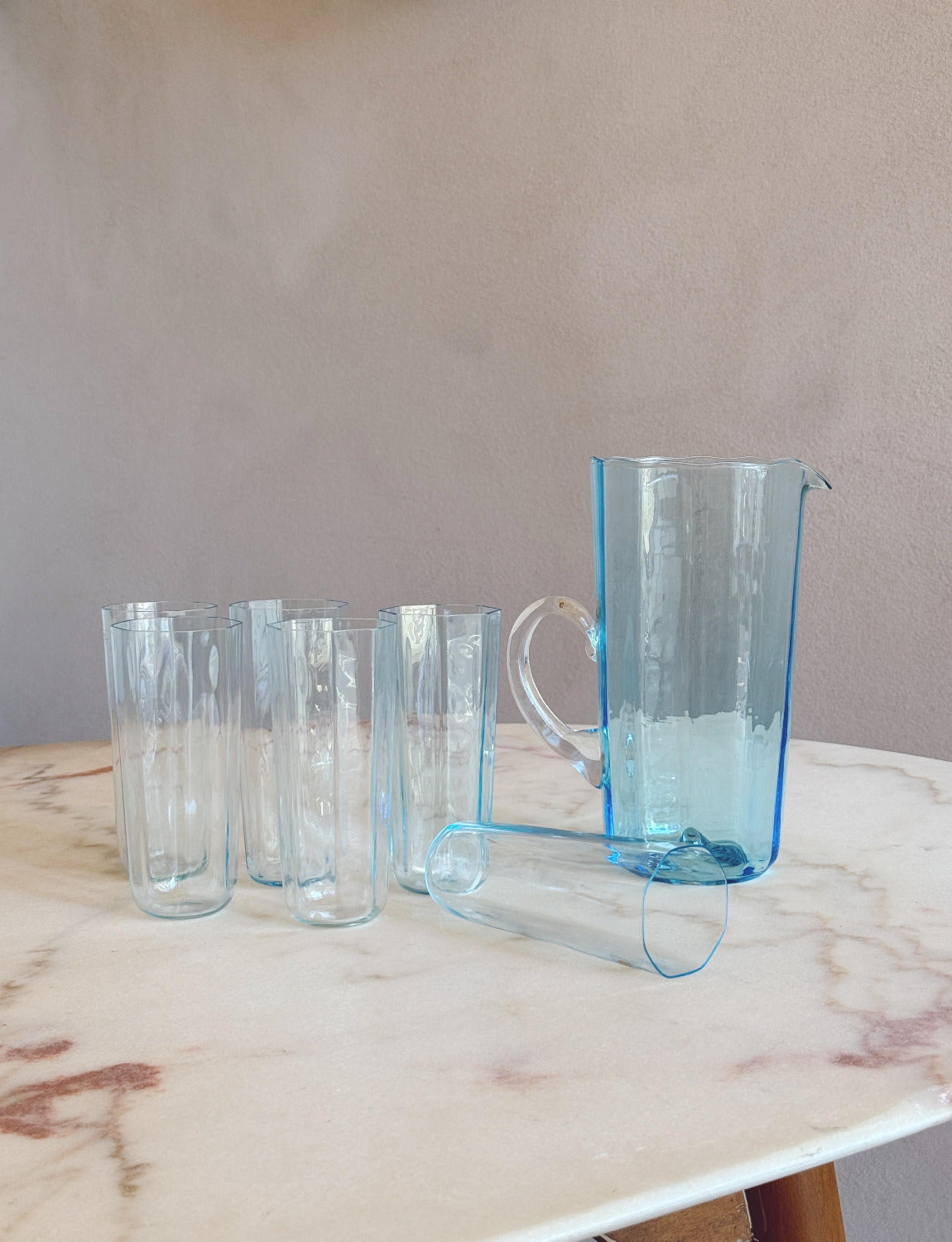 1970s Cenedese Blue Jug and Glasses Set (Six Glasses)