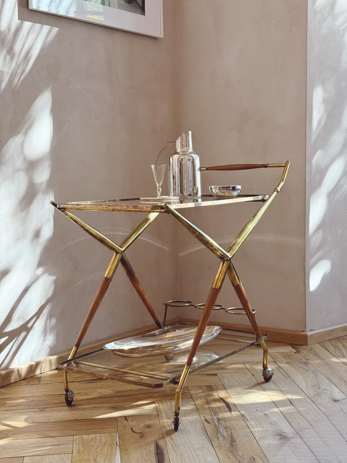 1960s Cesare Lacca Brass Drinks Trolley