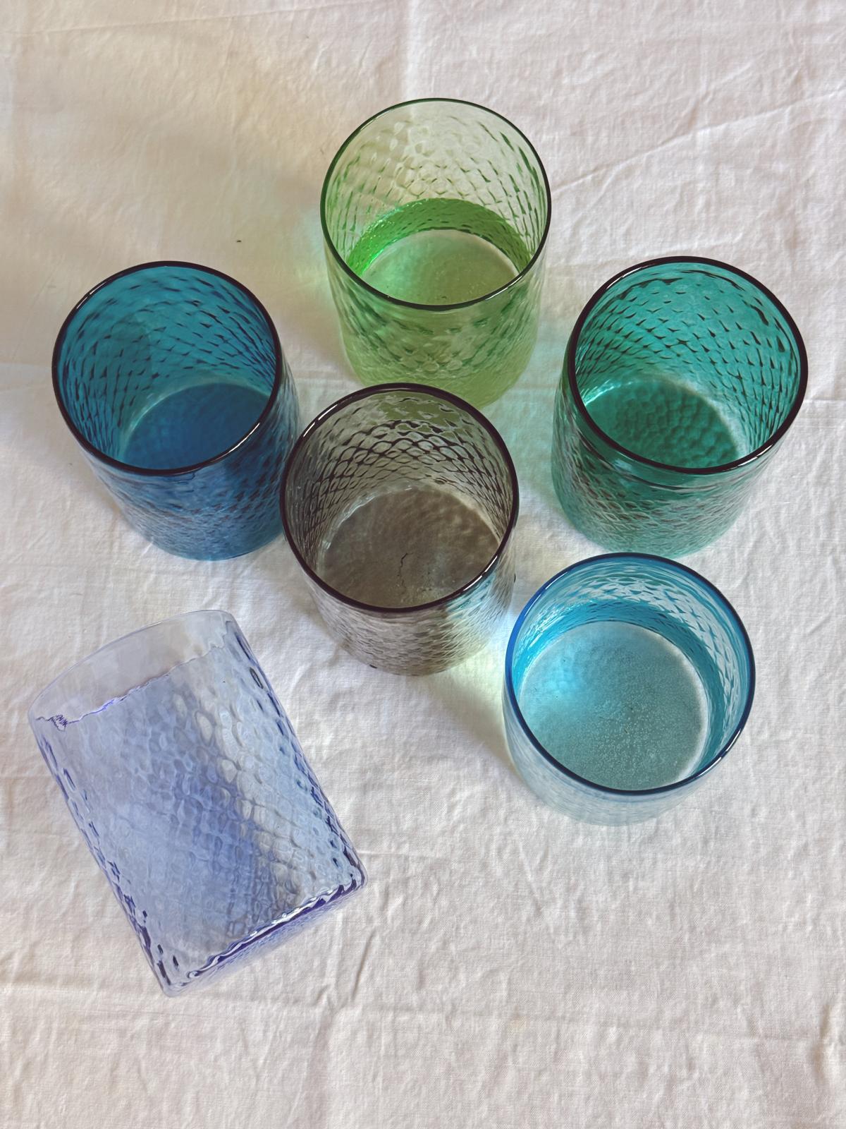 1980s Hand-blown Murano Glass 'Blues' Water Glasses