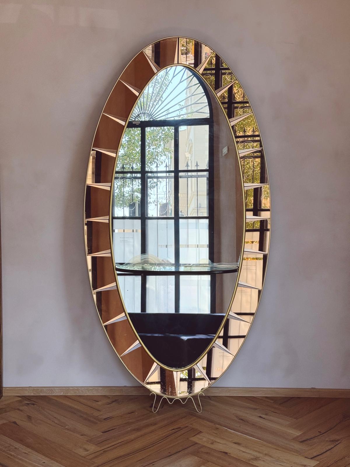 1960s Rose Glass Crystal Art Floor Length Mirror