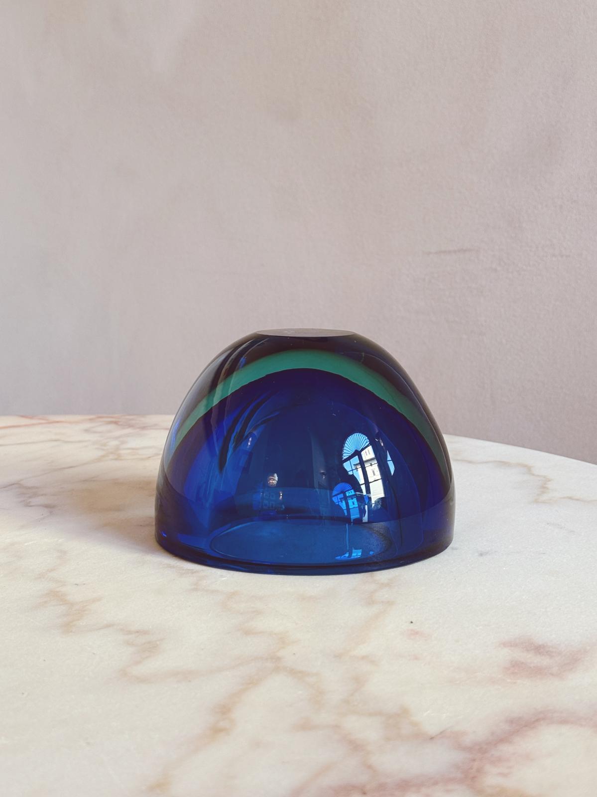 1960s Extra Large Blue & Turquoise Flavio Poli Spherical Bowl