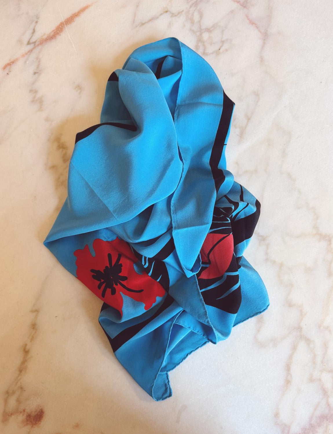 1970s Enrico Coveri Blue Silk Scarf