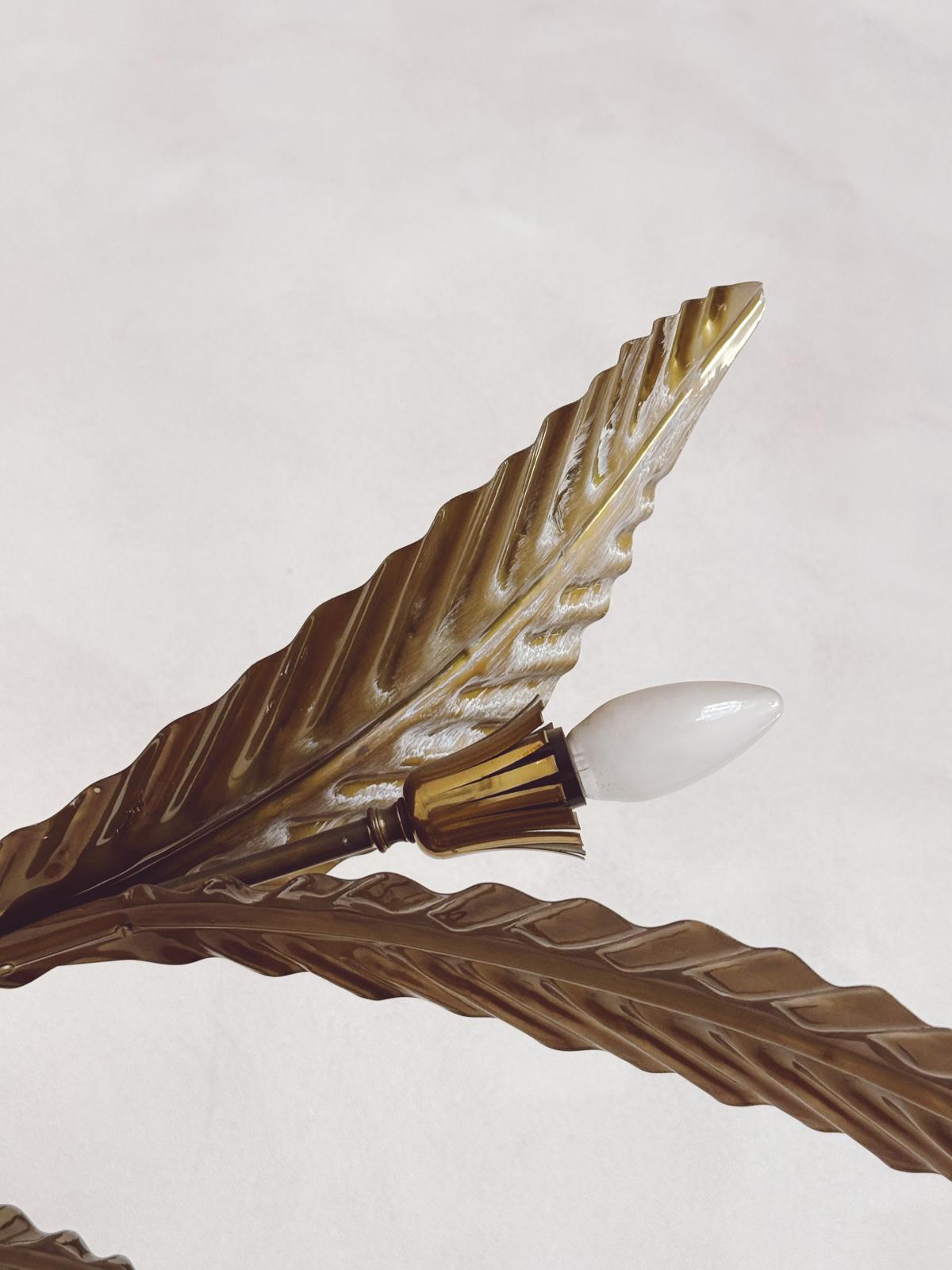 1960s Extra Large Brass Bamboo Leaf Floor Lamp