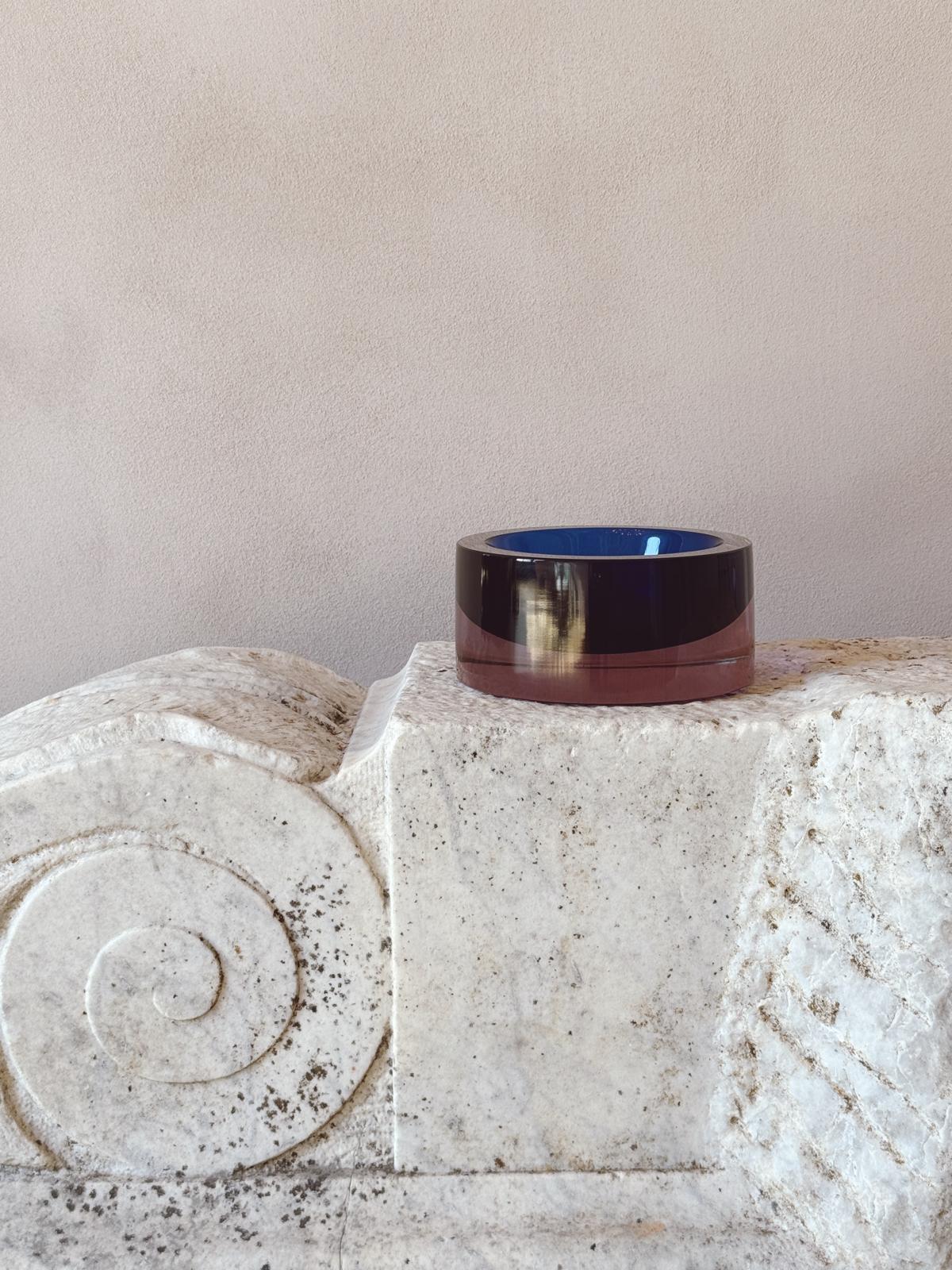 1960s Flavio Poli Blue and Pink Circle Bowl