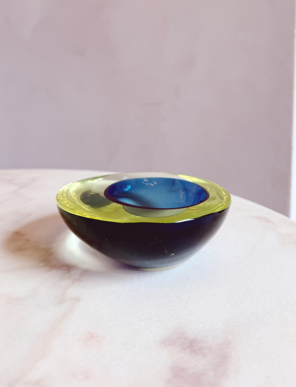 1960s Yellow and Blue Cenedese Oval Murano glass bowl