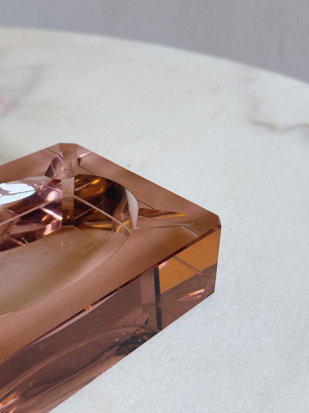 1950s Murano Glass Pink Rectangular Bowl