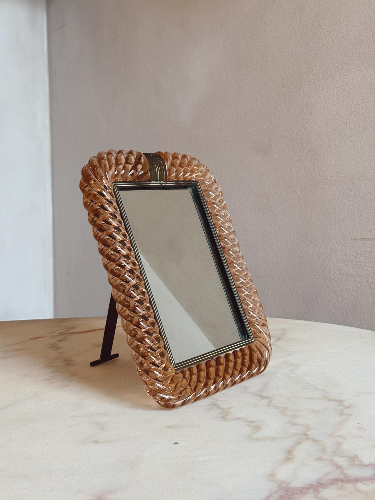 1950s Signed Peach Murano Glass Venini Frame and Mirror
