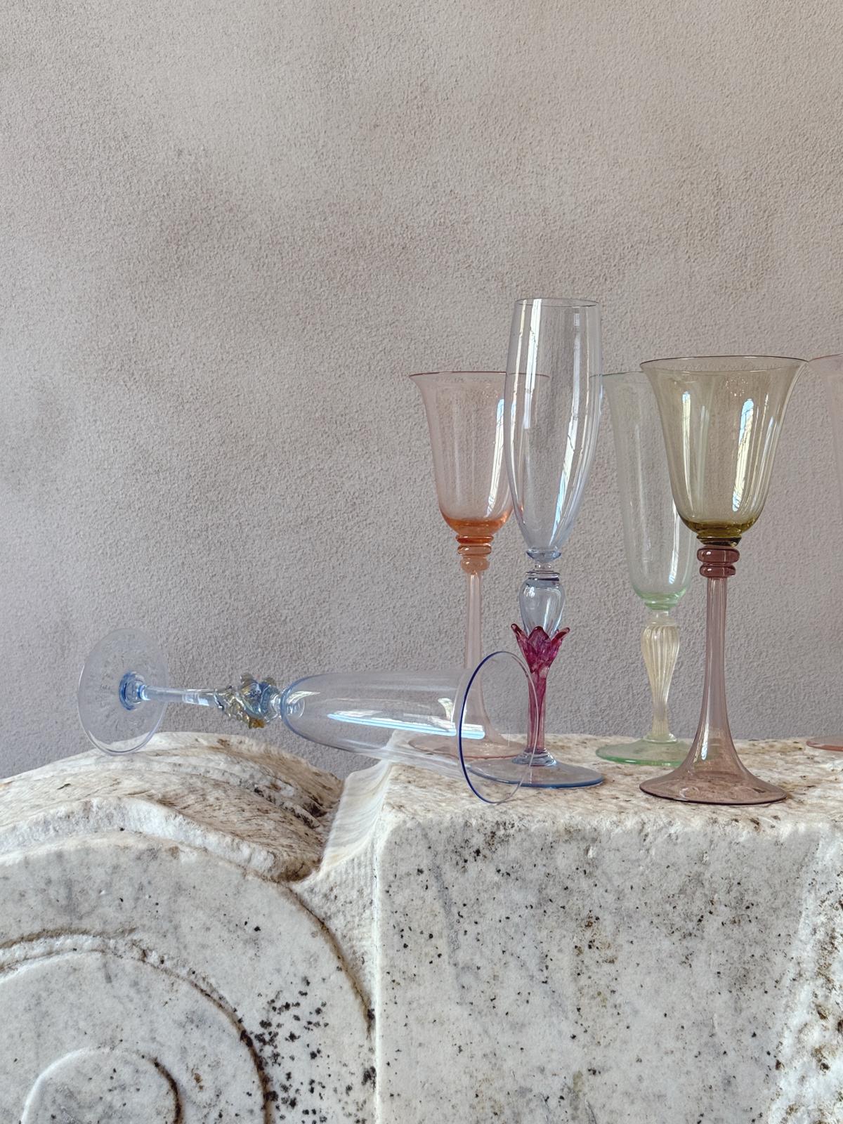 Perfectly Unmatched 1930s Marchesa Murano Prosecco Glasses (Set of 8)
