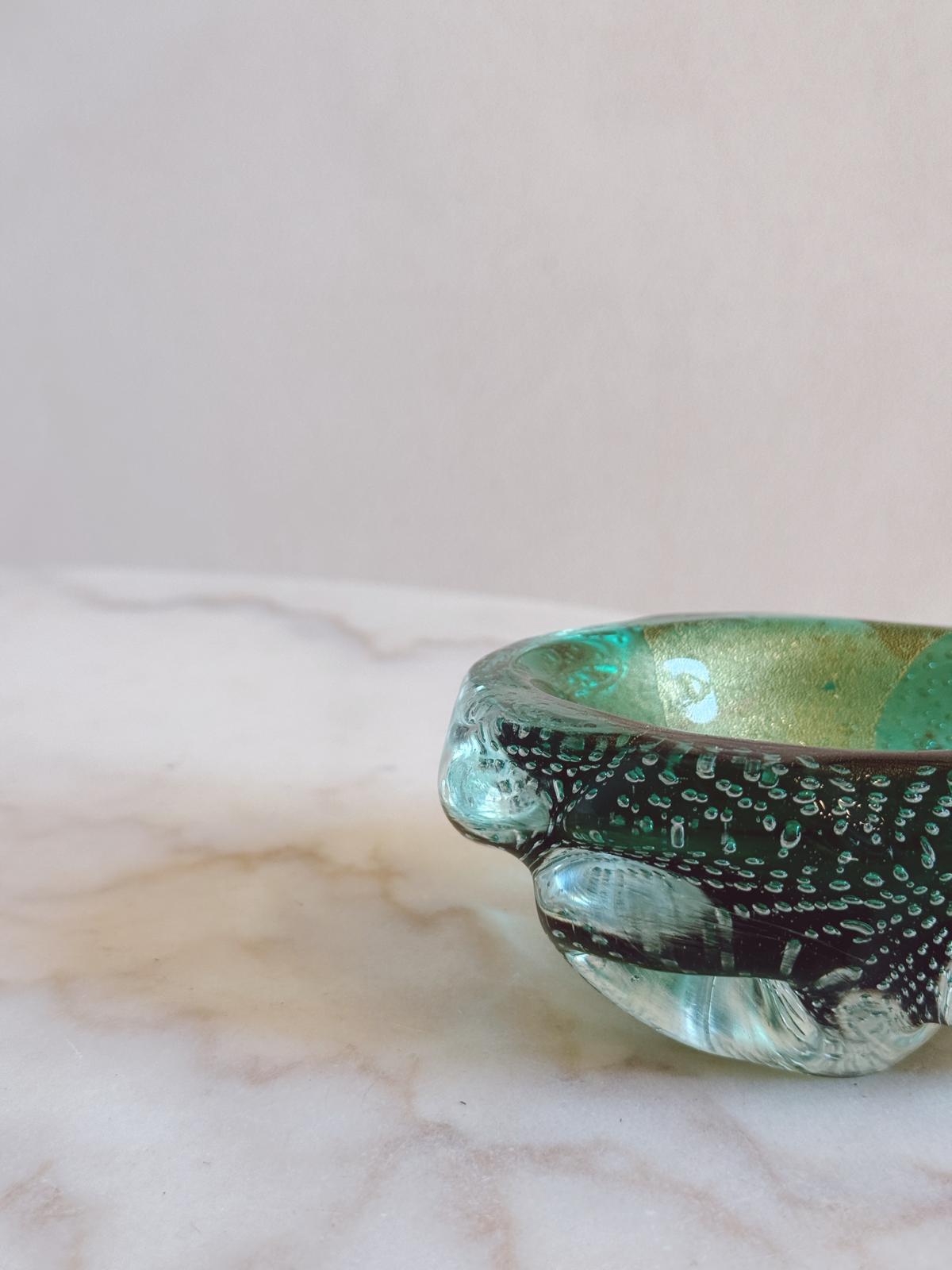 1970s Murano Glass Deep Green Bolle Bowl