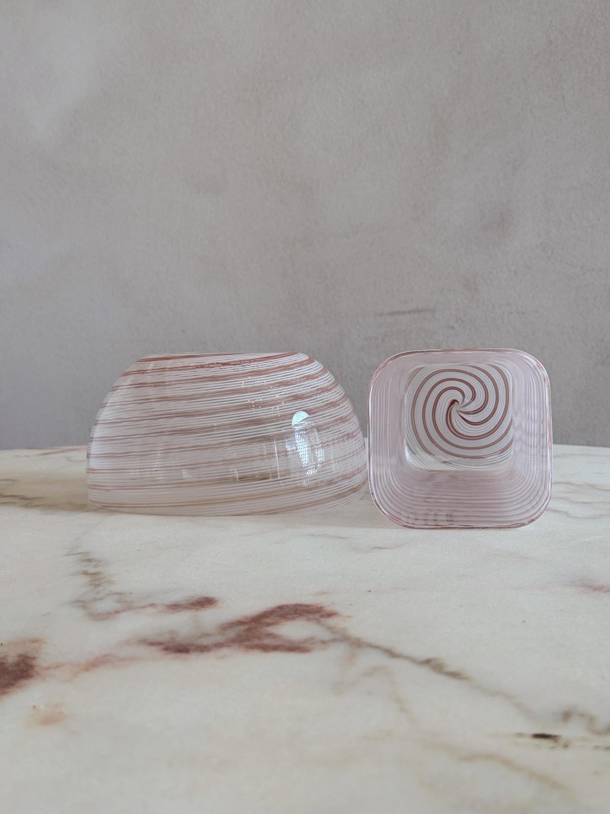 1970s Barovier & Toso Signed Pink & White Murano Glass Vase and Bowl