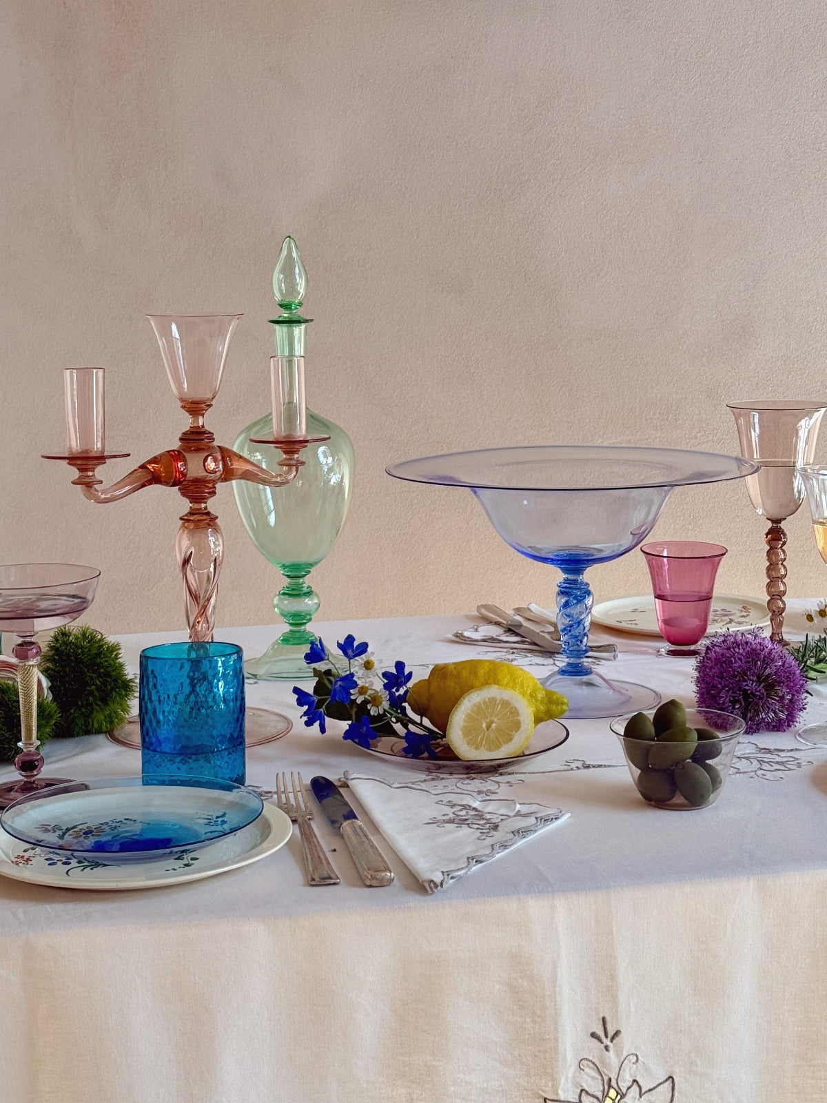 Hand-Blown Murano Glass Blue Candelabra by Pauly & Co, 1940s