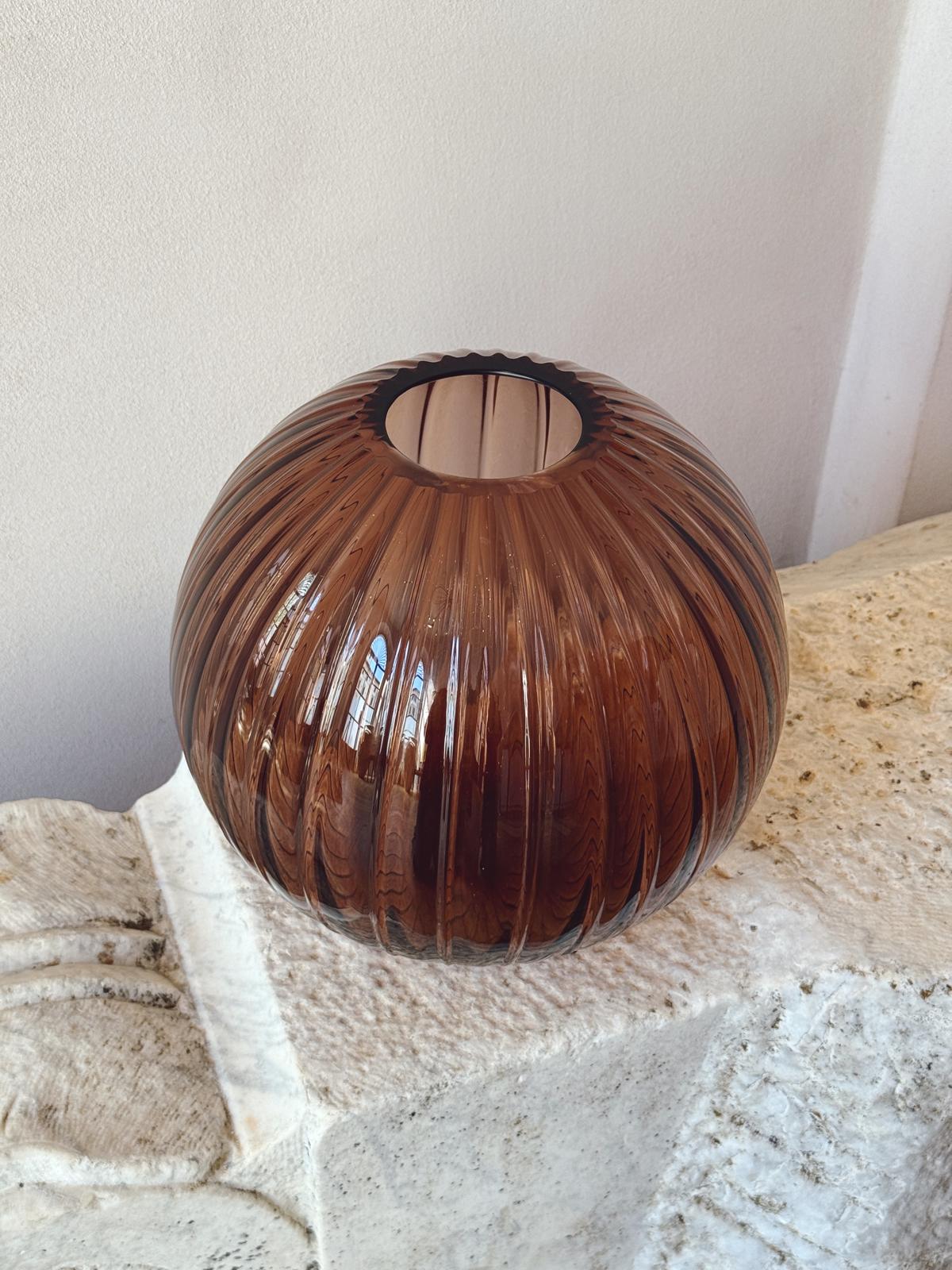 Pair of Murano Glass Spherical Vases by Fendi Casa