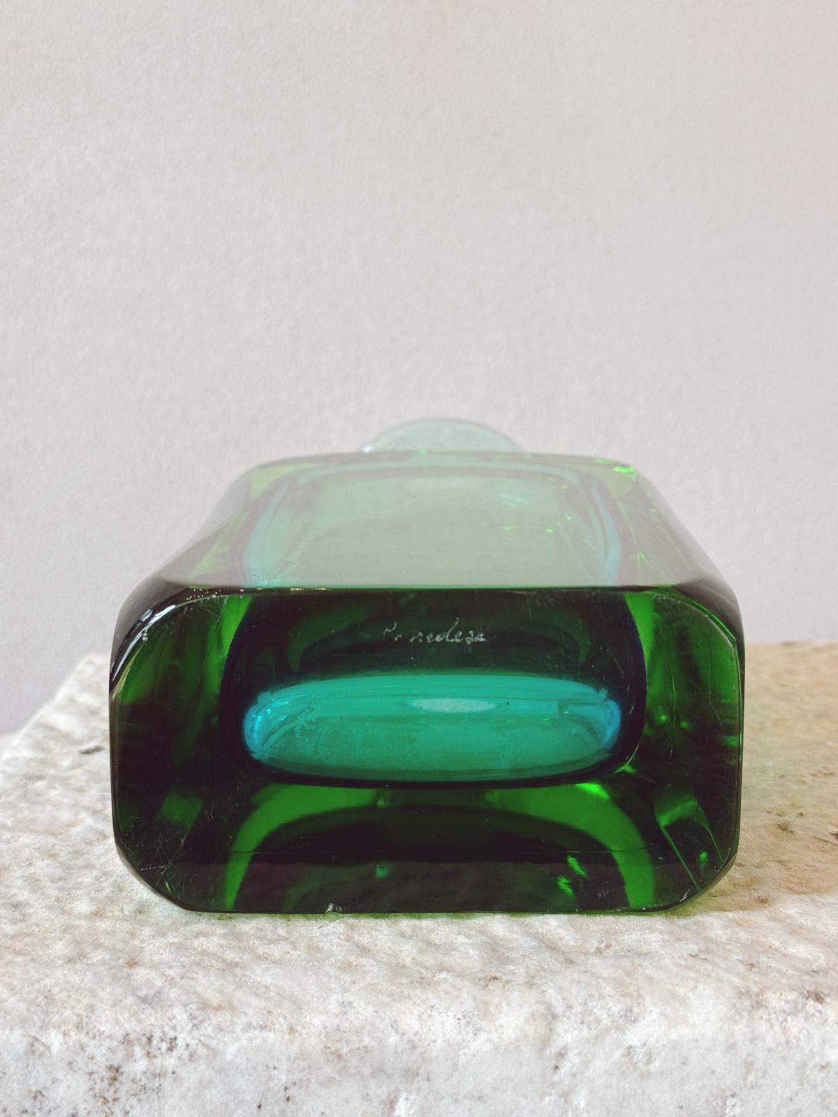 1950s Hand-blown Green Cenedese Bottle