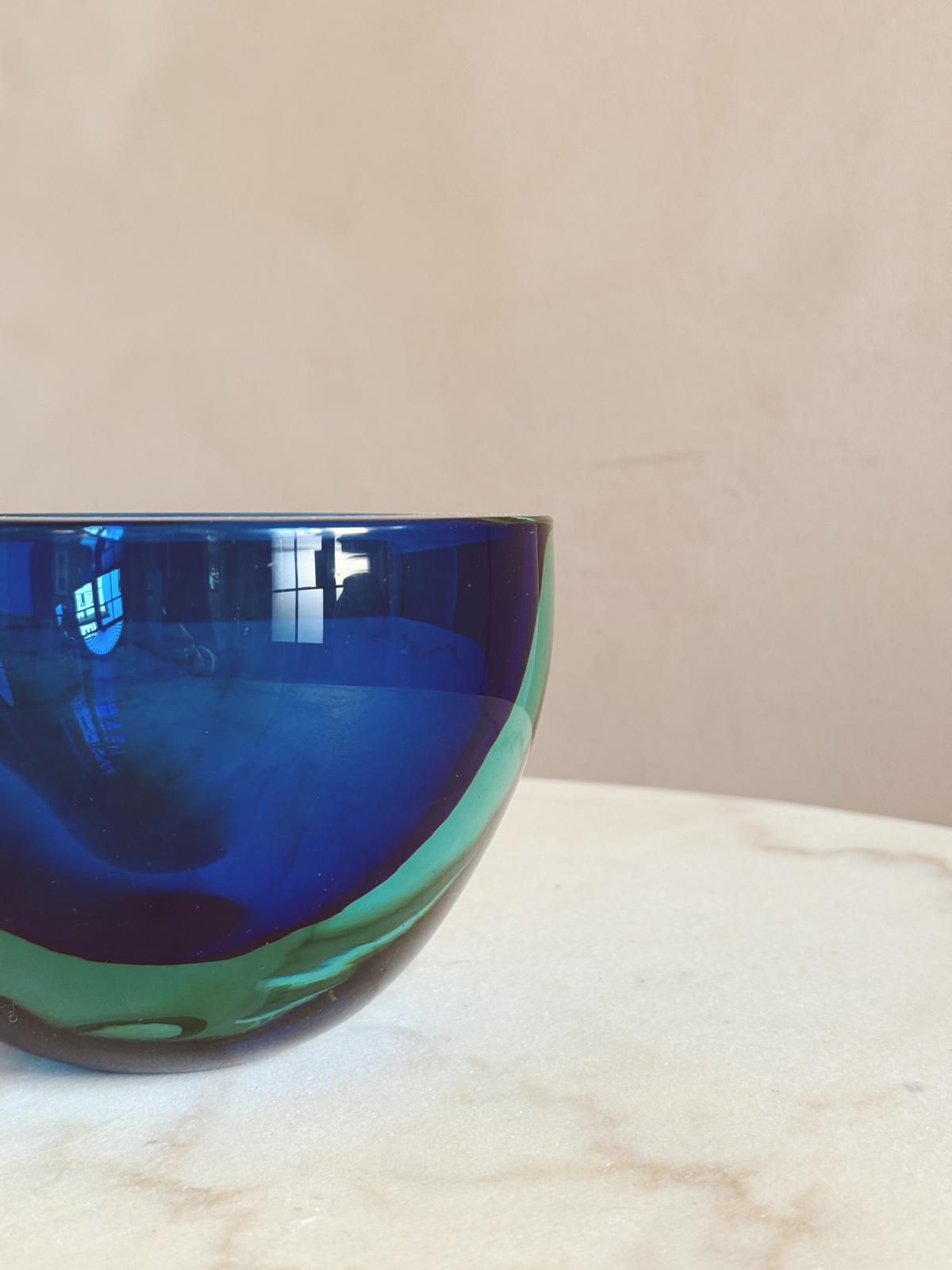 1960s Extra Large Blue & Turquoise Flavio Poli Spherical Bowl