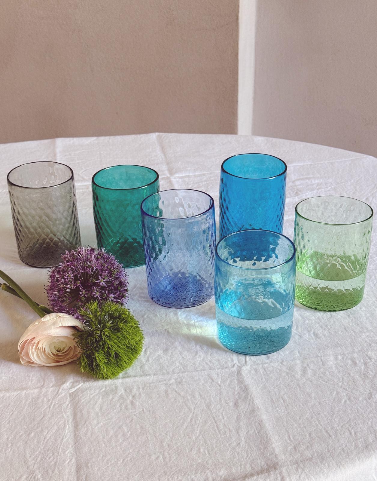 1980s Hand-blown Murano Glass 'Blues' Water Glasses