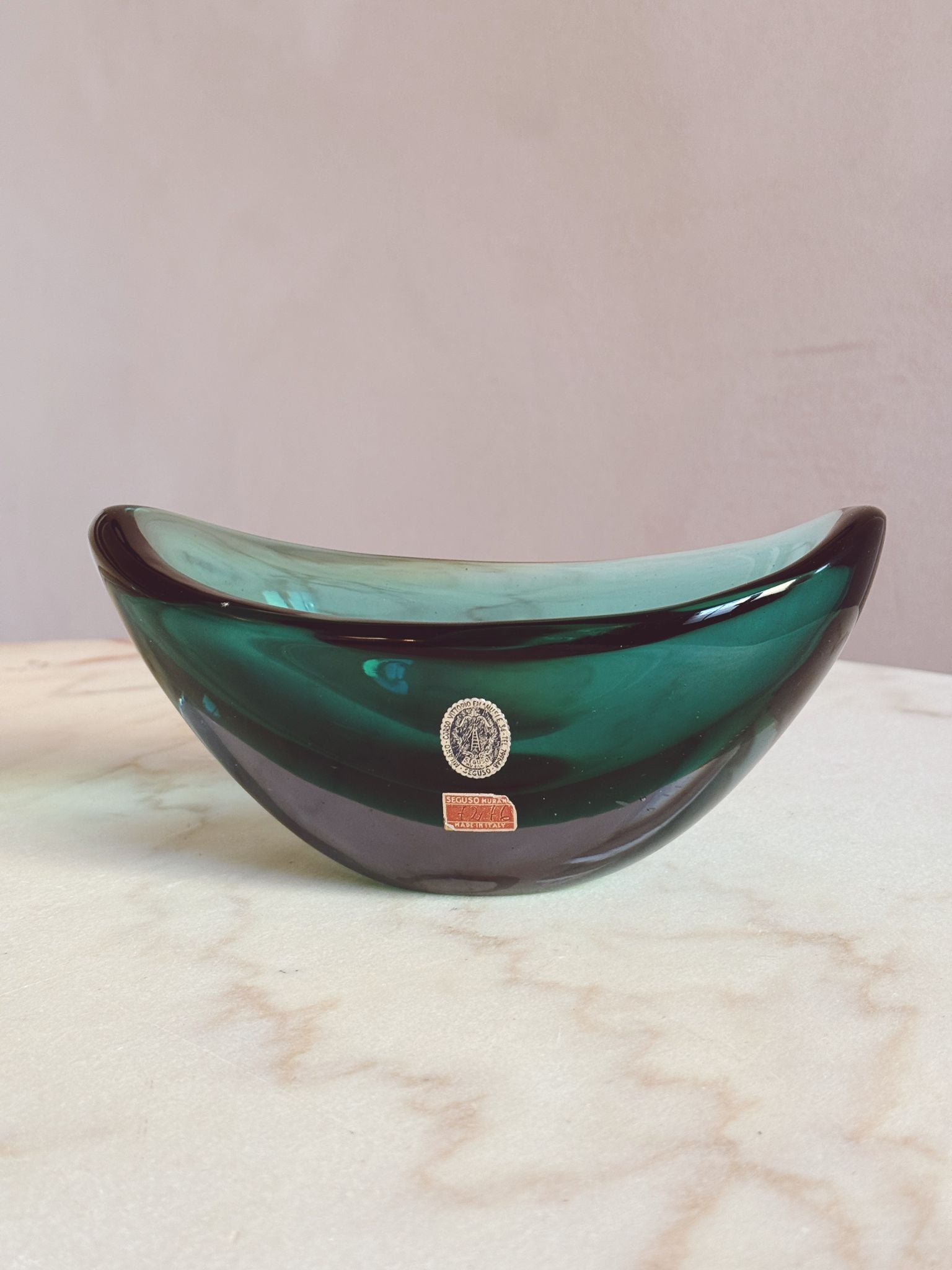 1970s Exceptional Seguso Marine Blue Sommerso Bowl with original Stickers