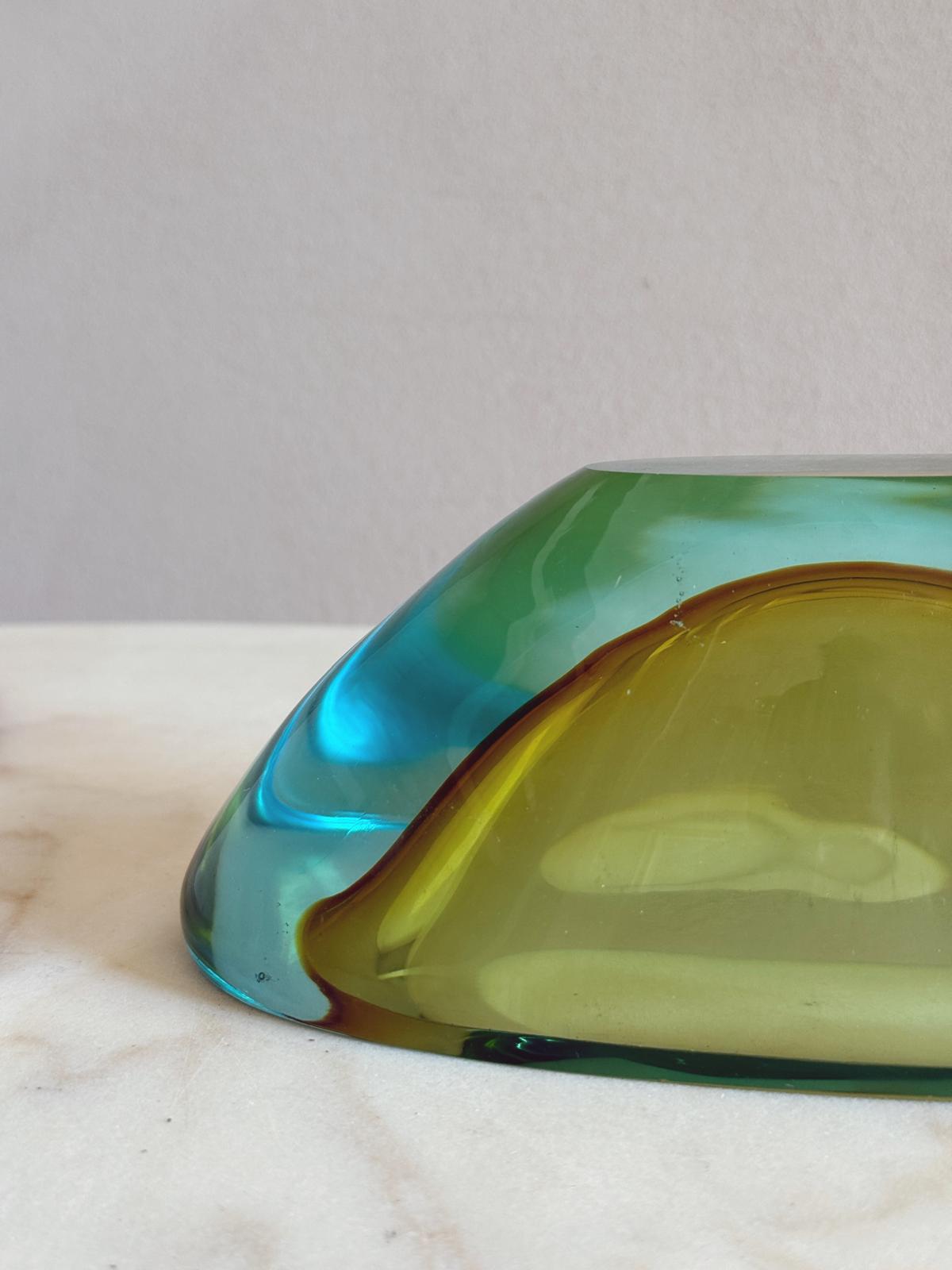 1970s Turquoise and green sommerso Flavio Poli Bowl