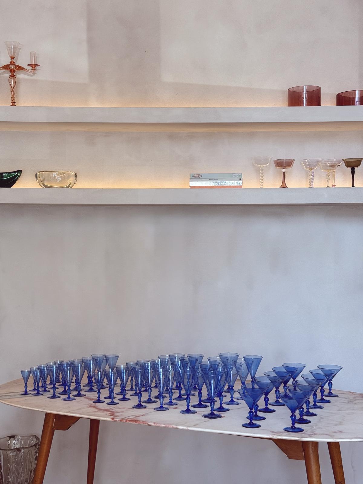 1920s Murano Glass "Blu Doge" 60-Piece Stemware Service, Attributed to Barovier