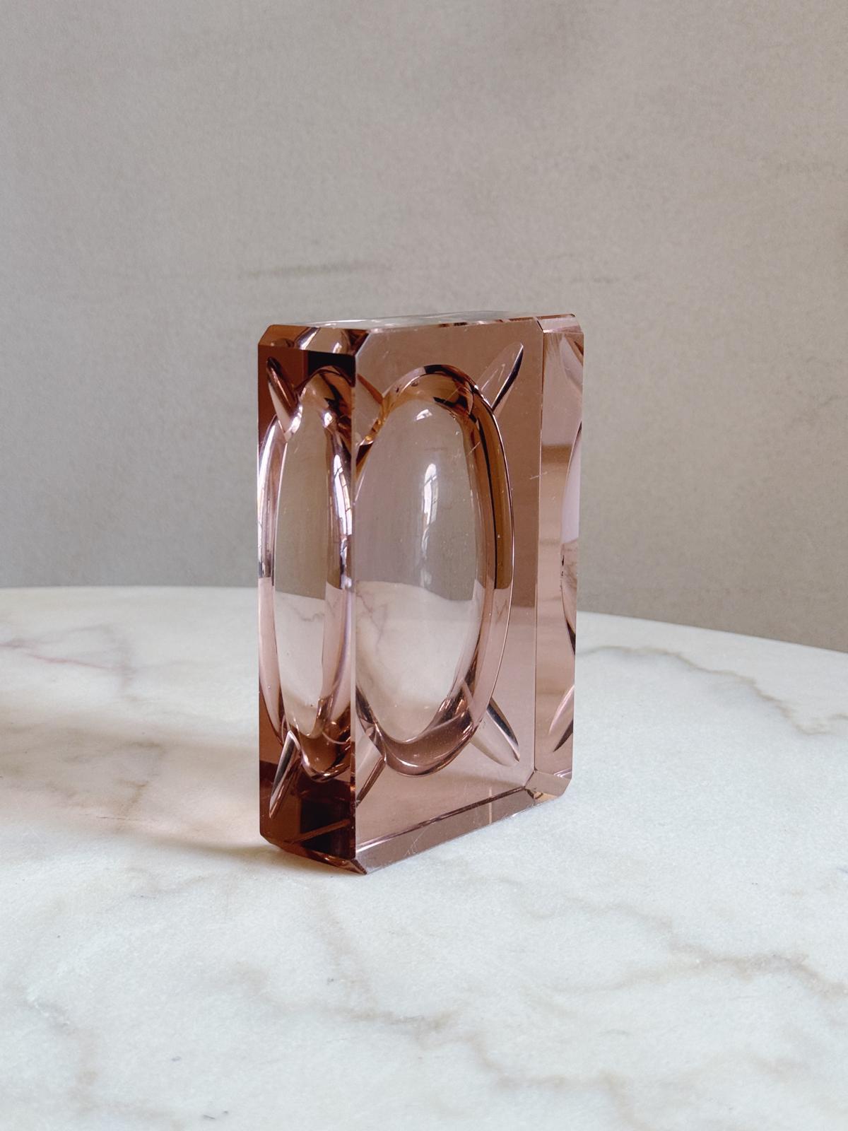 1950s Murano Glass Pink Rectangular Bowl