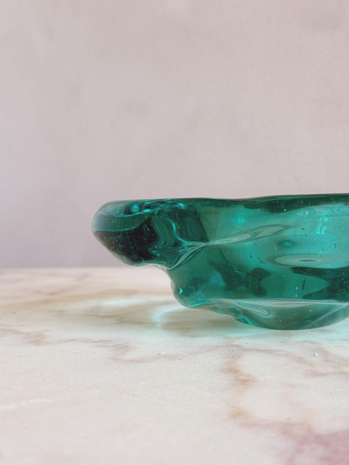 1970s Turquoise Murano Glass Organic Bowl
