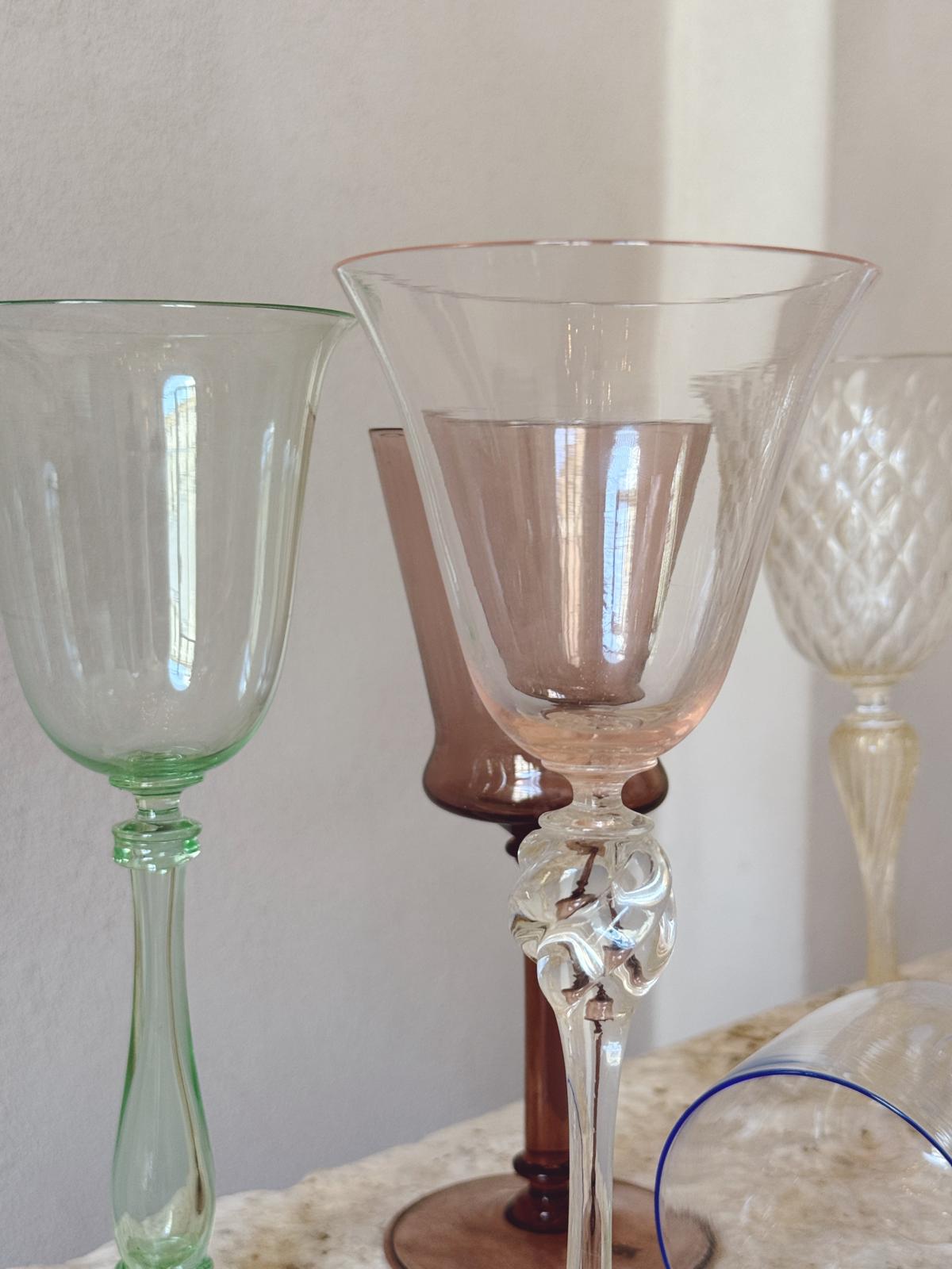 Perfectly Unmatched 1930s Duca Murano Wine Glasses (Set of 8)