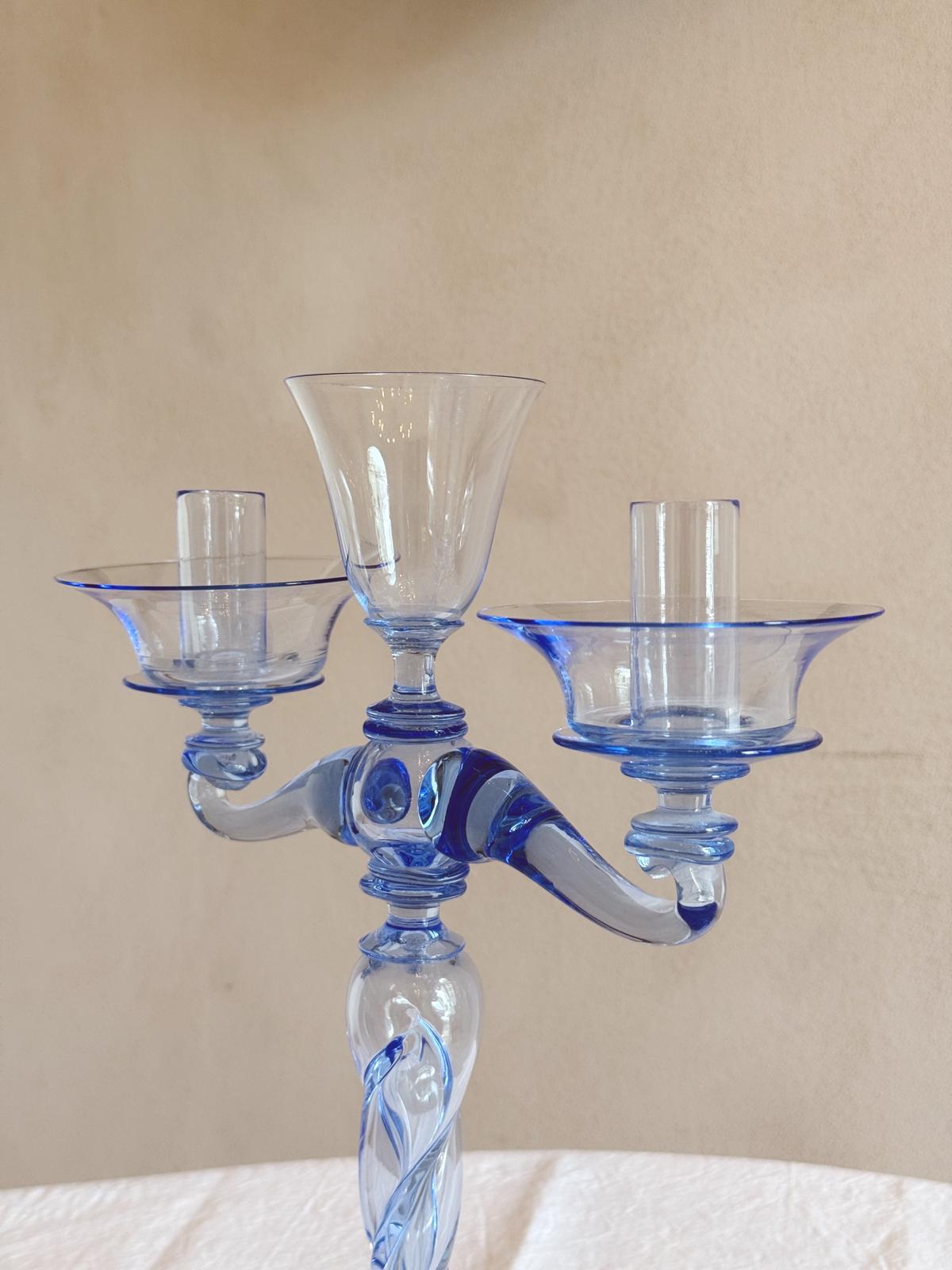 Hand-Blown Murano Glass Blue Candelabra by Pauly & Co, 1940s